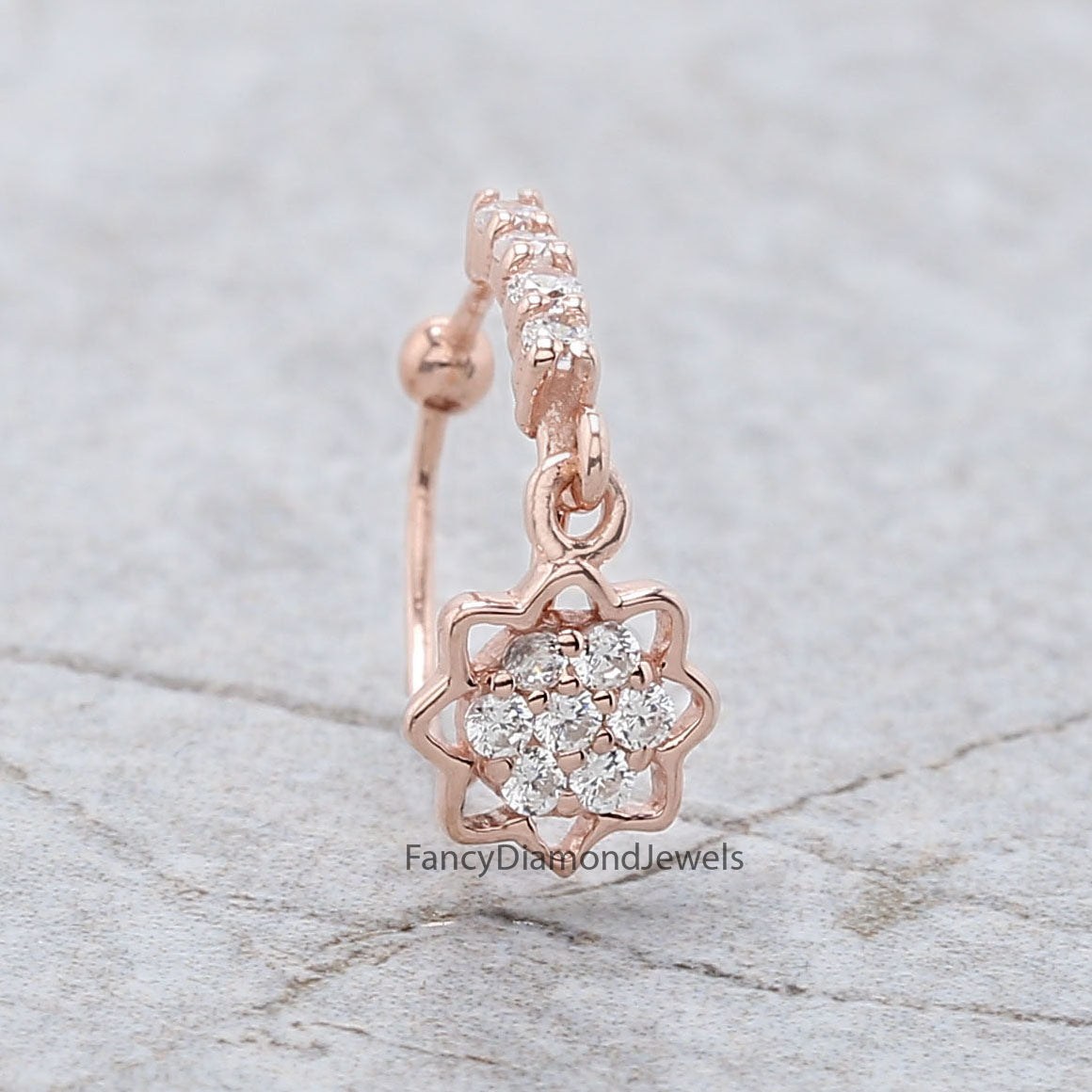 Natural White Round Diamond Nose Rings Engagement Wedding Gift Nose Ring 14K Solid Rose White Yellow Gold Nose Ring 0.12 CT KD987