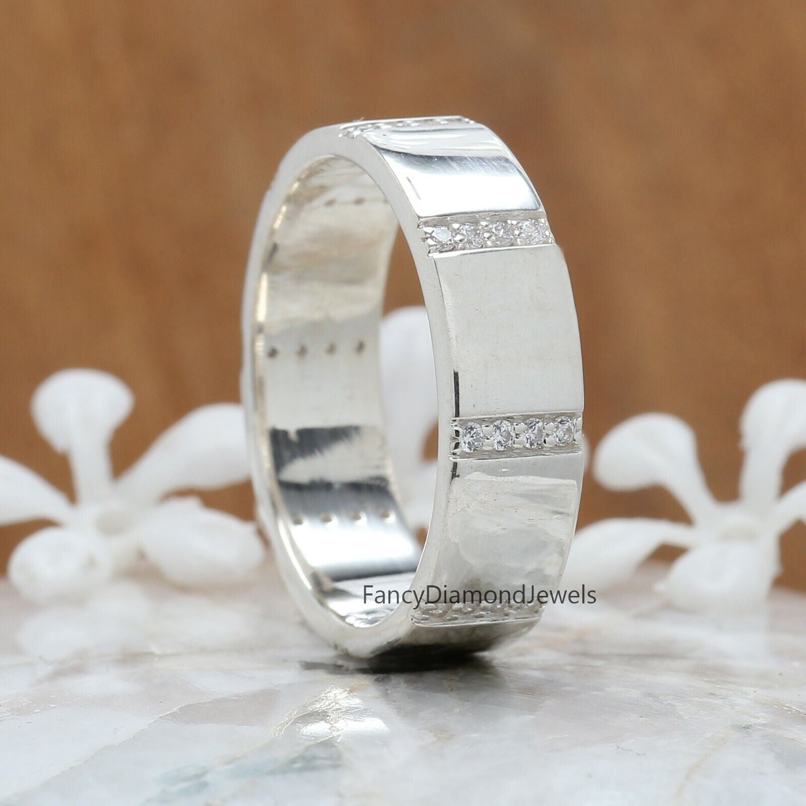 0.22 Ct, Men's Wedding Ring, White Diamond Band, Ring For Men, Round Diamond Band, Unique Men's Ring, Gift For Him KD933