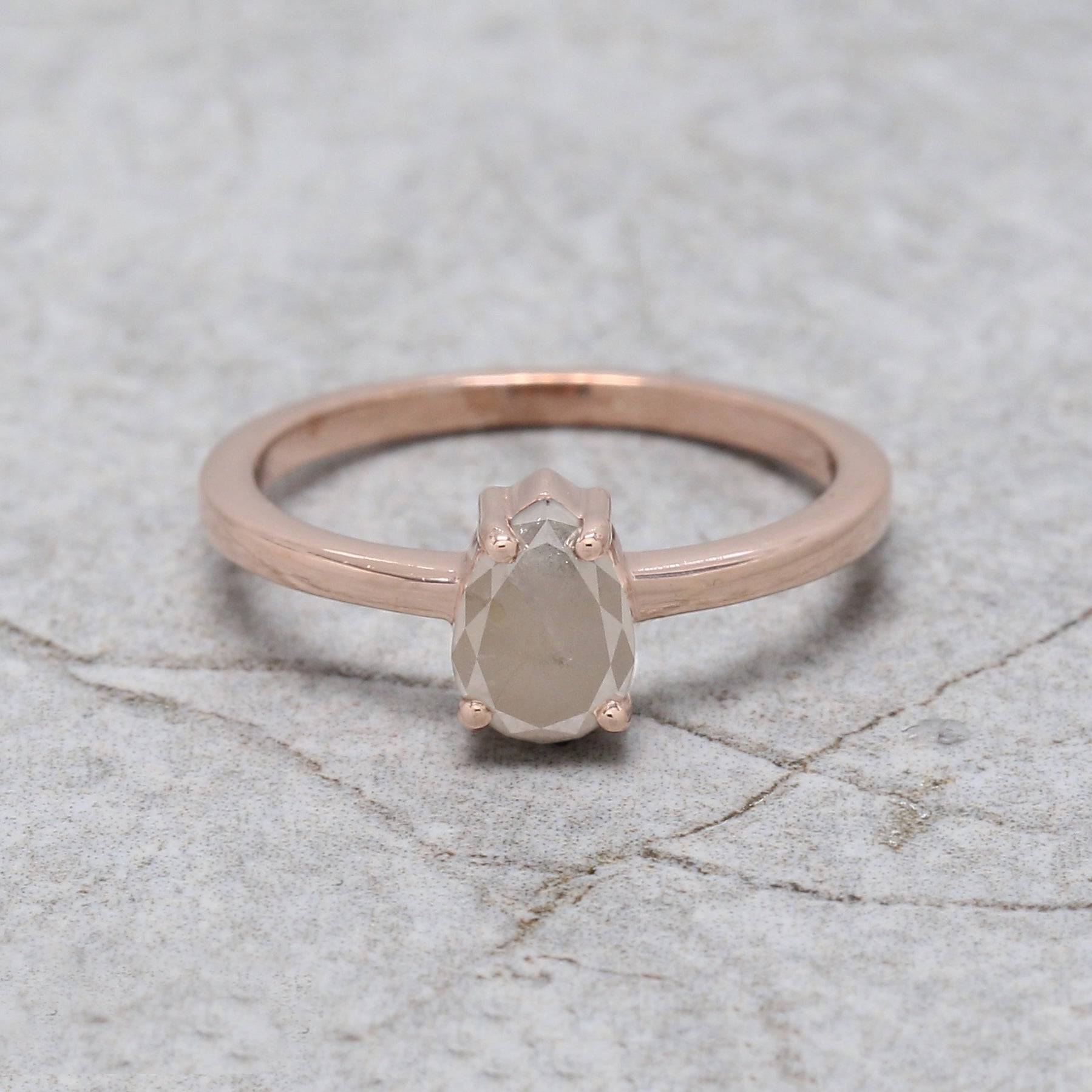 Oval Cut Grey Color Diamond Ring 0.57 Ct 5.50 MM Oval Shape Diamond Ring 14K Solid Rose Gold Silver Oval Engagement Ring Gift For Her QL5971