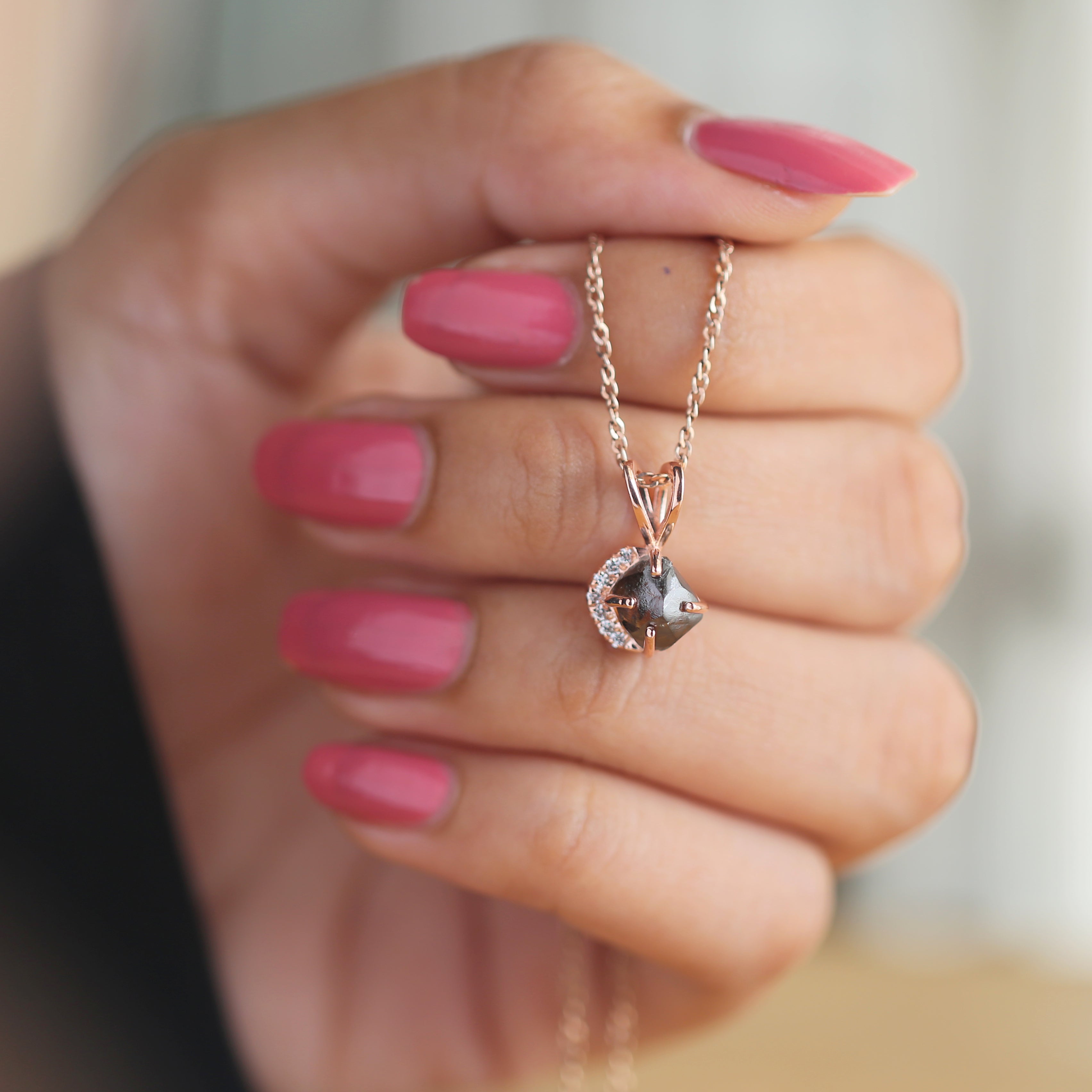 2.14 CT Raw Diamond Pendant, Hand Made Pendant, Rose Gold Pendant, Brown Diamond Pendant, Uncut Pendant, Rough Diamond Pendant KDK1329