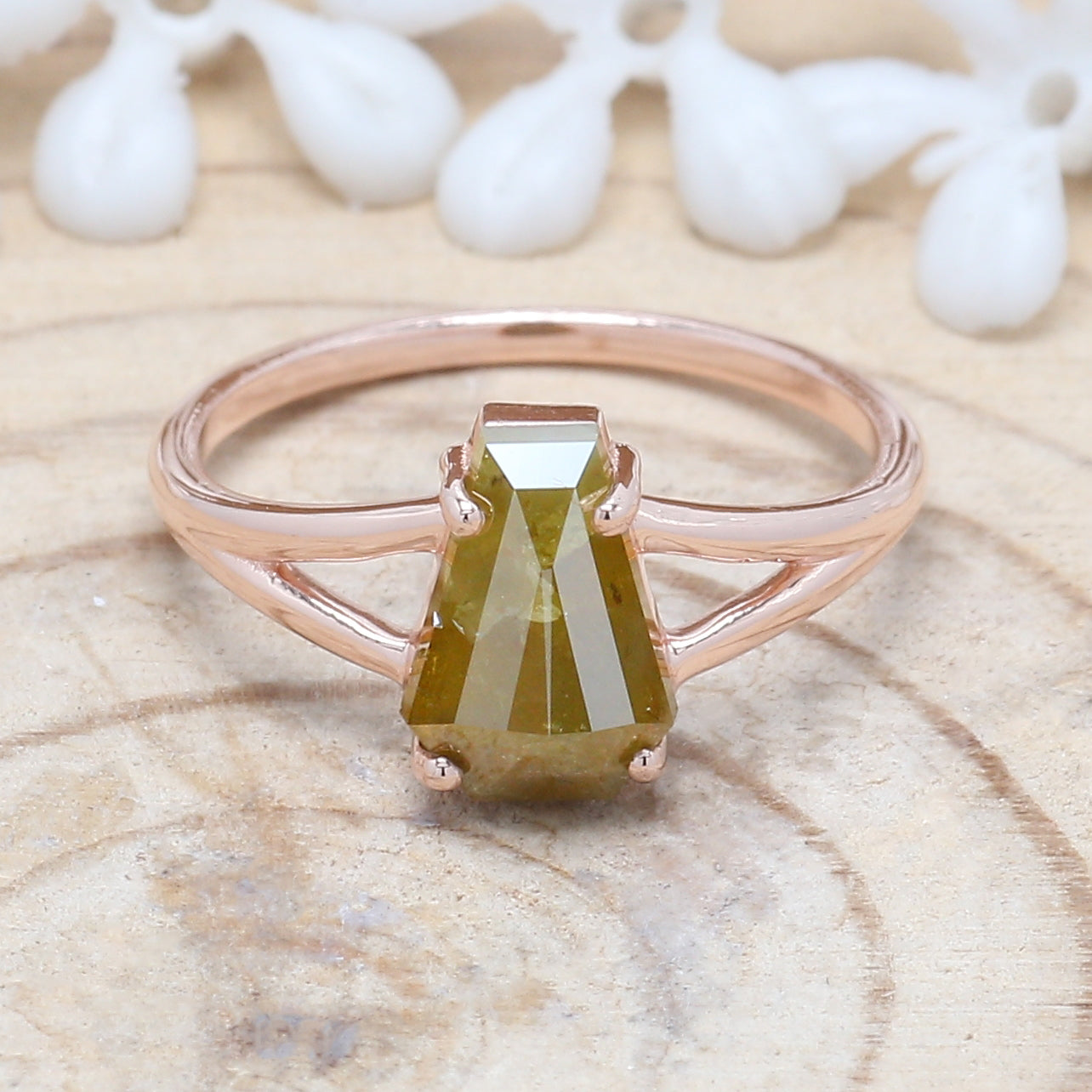 Coffin Cut Yellow Color Diamond Ring 1.95 Ct 9.50 MM Coffin Cut Diamond Ring 14K Solid Rose Gold Silver Engagement Ring Gift For Her QL9830