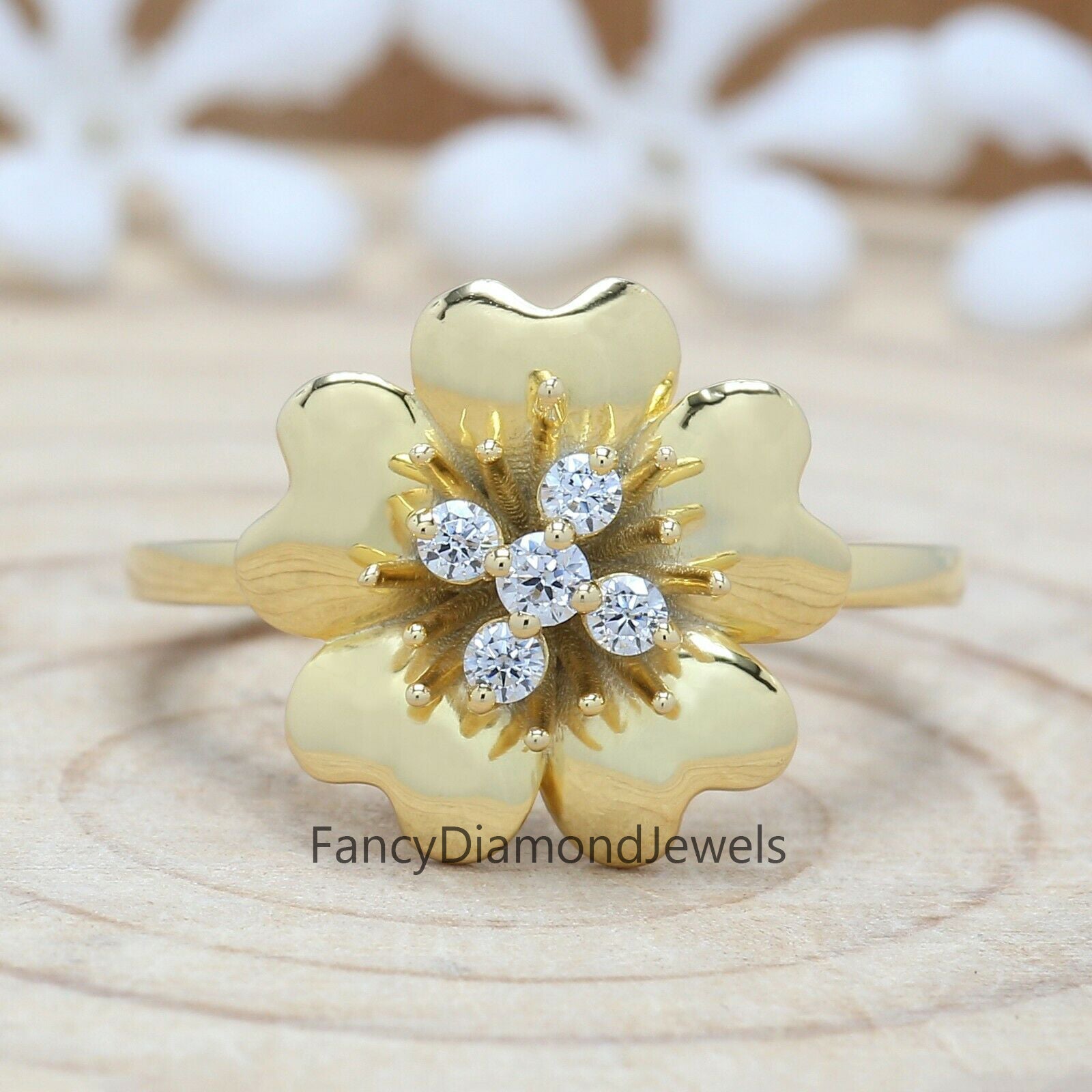 0.16 CT White Diamond Ring, Round Cut Diamond Ring, Glossy Gold Ring, Engagement Ring, 14K Yellow Gold Ring, Wedding Ring KD920