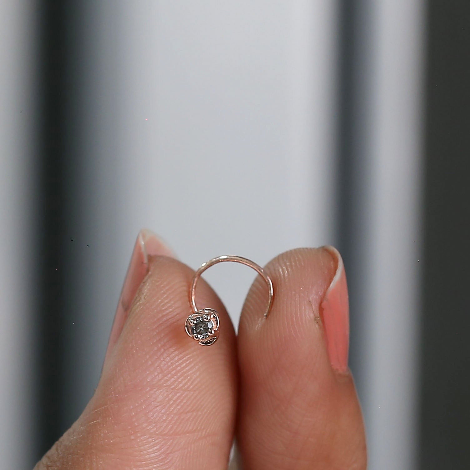 Round Brilliant Cut Salt And Pepper Diamond Nose Rings Engagement Wedding Gift 14KSolid Rose White Yellow Gold Nose Ring 0.03 CT KD1029