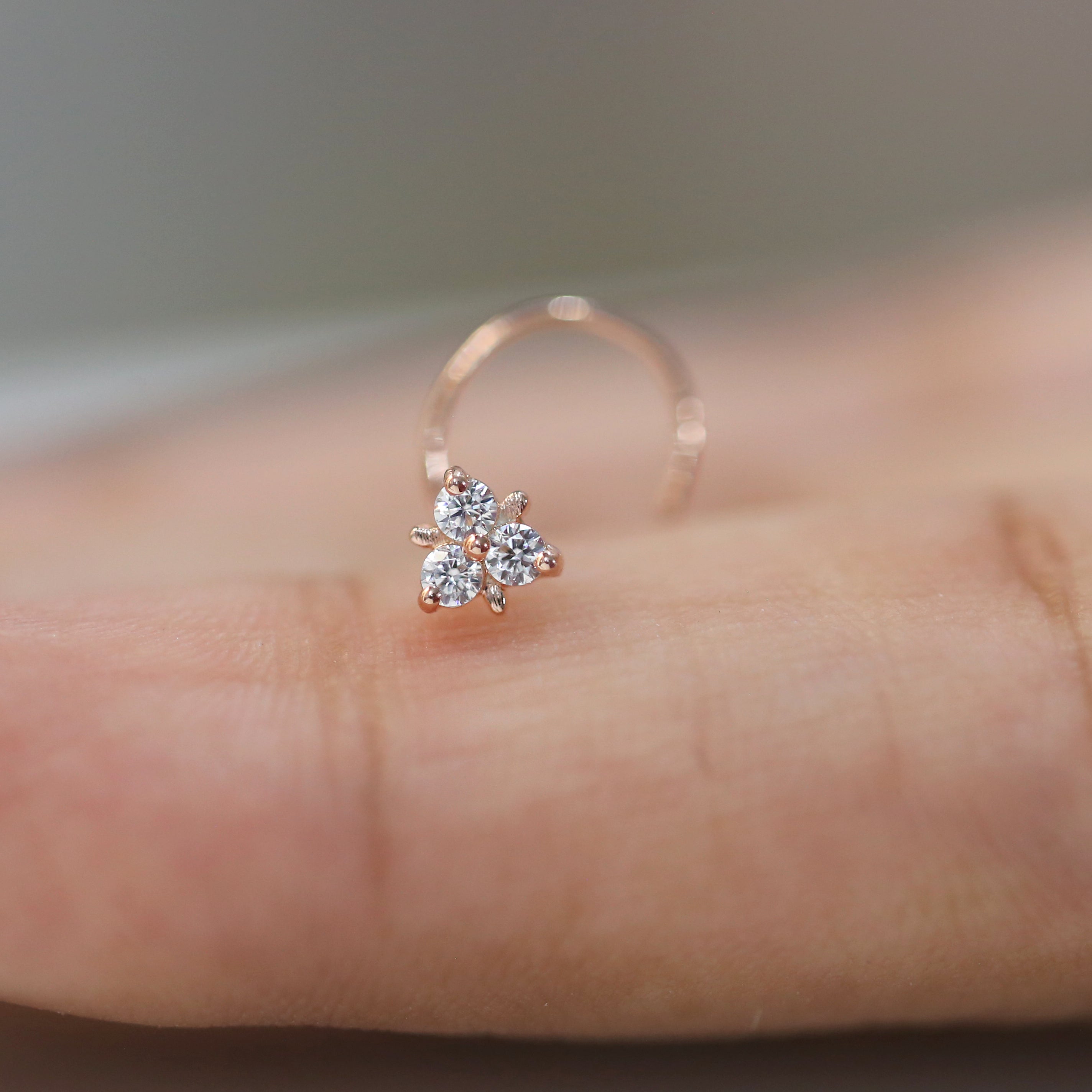 Natural White Round Diamond Nose Rings Engagement Wedding Gift Nose Ring 14K Solid Rose White Yellow Gold Nose Ring 0.08 CT KD958