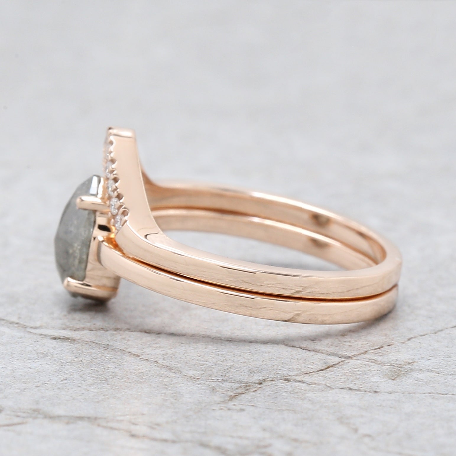 Pear Cut Salt And Pepper Diamond Ring 1.13 Ct 8.30 MM Pear Diamond Ring 14K Solid Rose Gold Silver Pear Engagement Ring Gift For Her QL3024