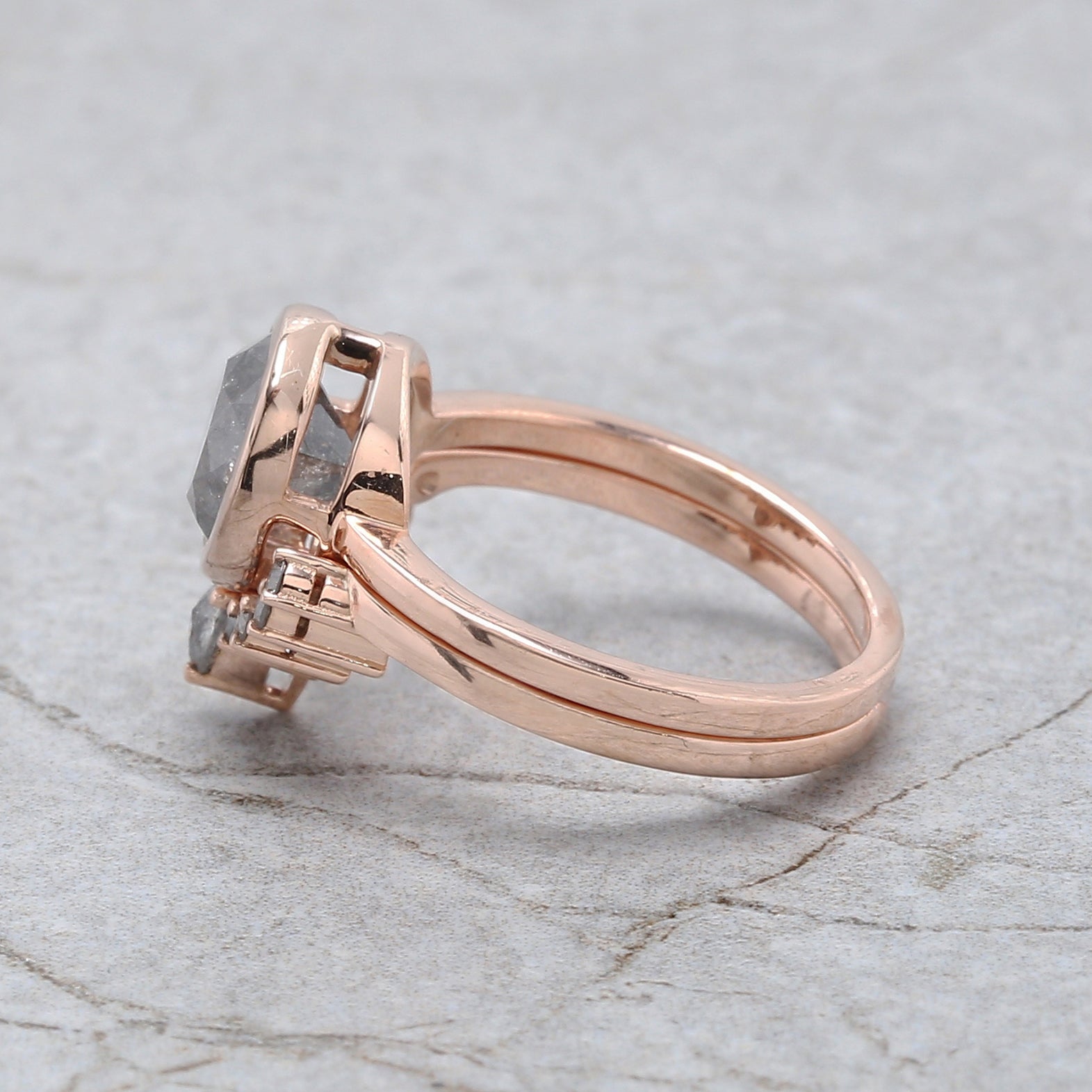 Round Cut Salt And Pepper Diamond Ring 1.96 Ct 7.49 MM Round Diamond Ring 14K Solid Rose Gold Silver Engagement Ring Gift For Her QL8077