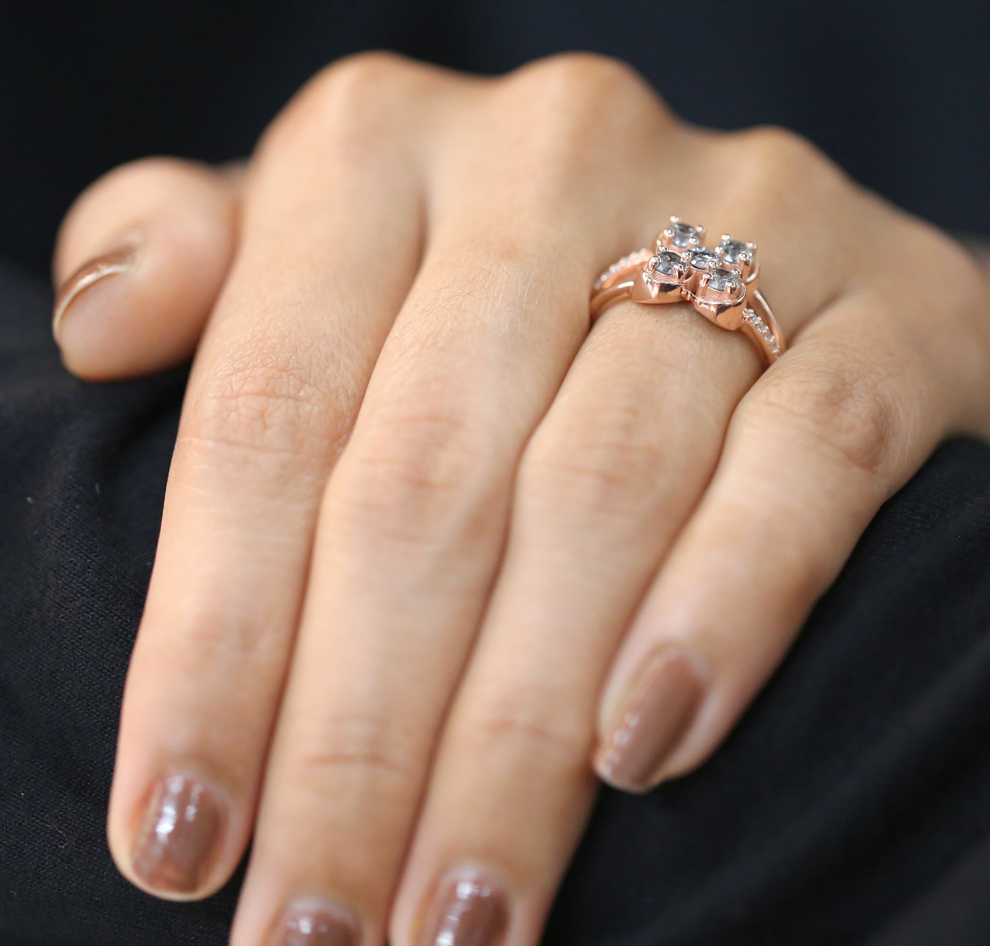 Round Shape Salt And Pepper Diamond Ring 0.73 Ct 3.30 MM Round Diamond Ring 14K Solid Rose Gold Silver Engagement Ring Gift For Her QL1392