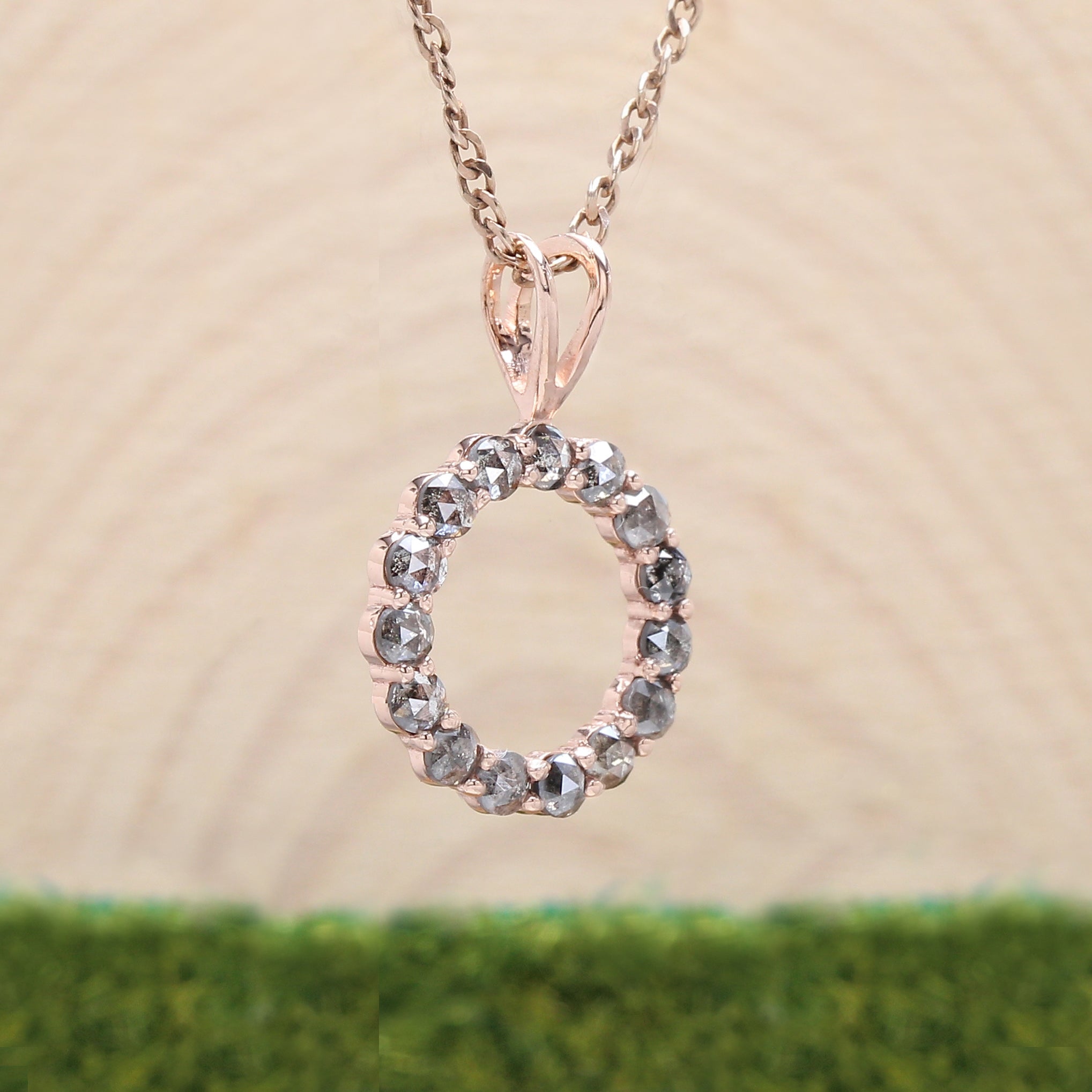 0.86 Ct Natural Round Rose Cut Salt And Pepper Diamond Pendant 2.00 MM Round Cut Diamond Pendant 14K Rose Gold Silver Engagement KD1215
