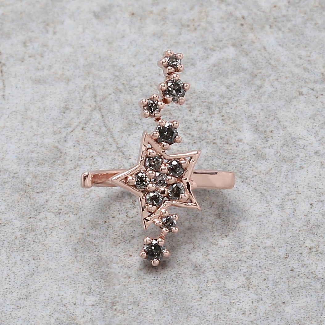 Round Salt And Pepper Diamond 14K Solid Rose White Yellow Gold Ear Cuff Ring Engagement Wedding Gift Ear Cuff KD1078