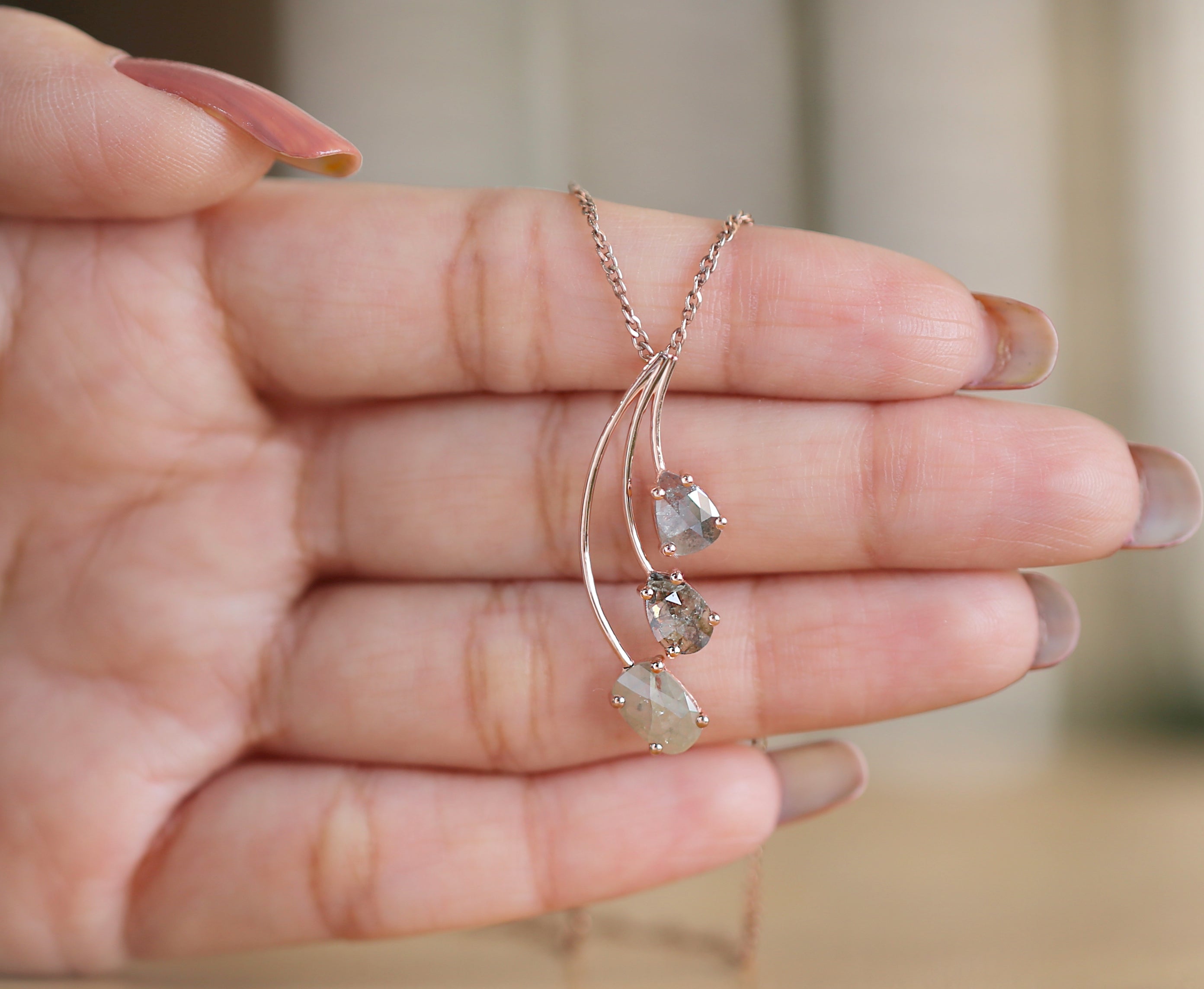 Mix Shape Grey Diamond Pendant Engagement Wedding Gift Pendant 14K Solid Rose White Yellow Gold Pendant 1.39 CT KDN8394