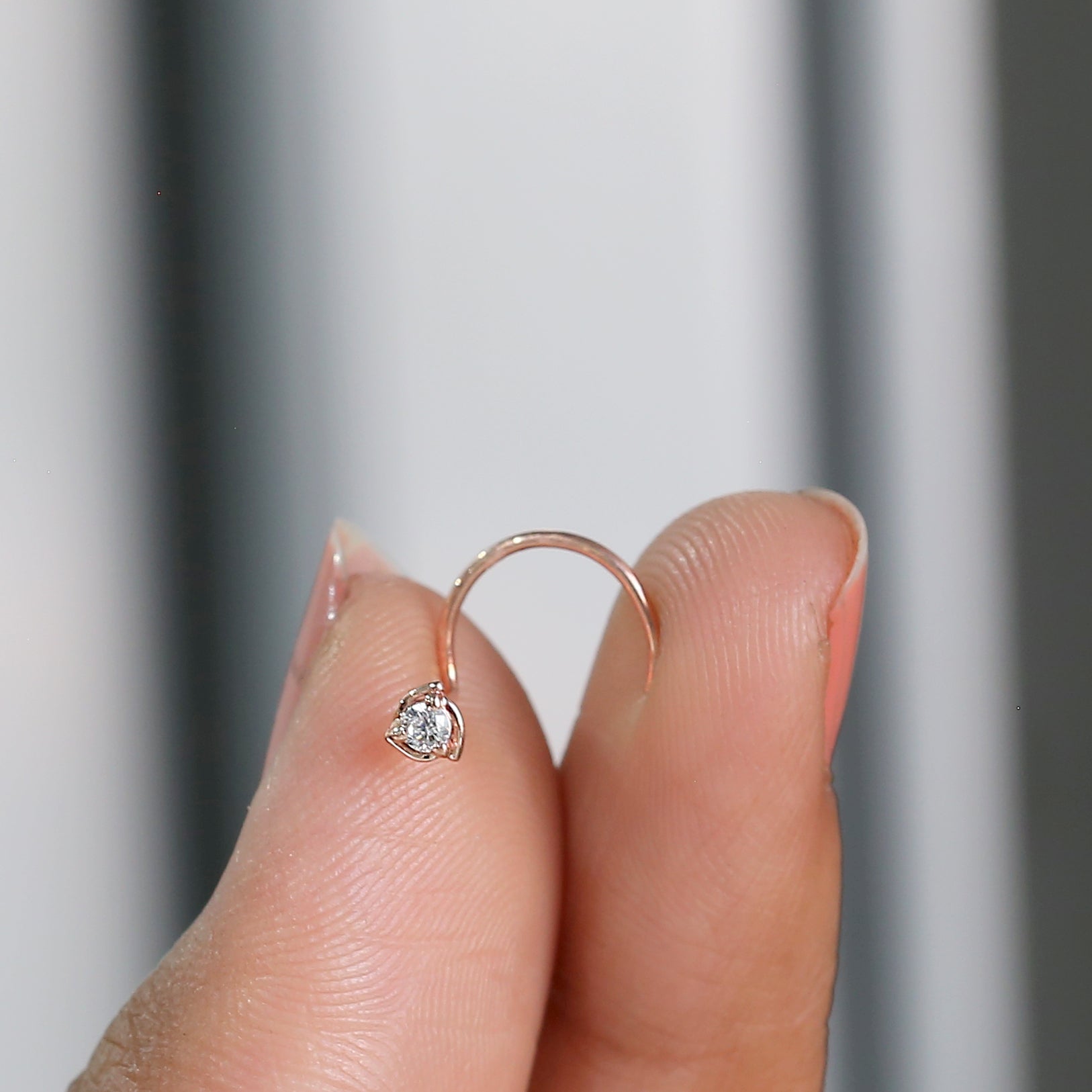 Natural White Round Diamond Nose Rings Engagement Wedding Gift Nose Ring 14K Solid Rose White Yellow Gold Nose Ring 0.03 CT KD1020