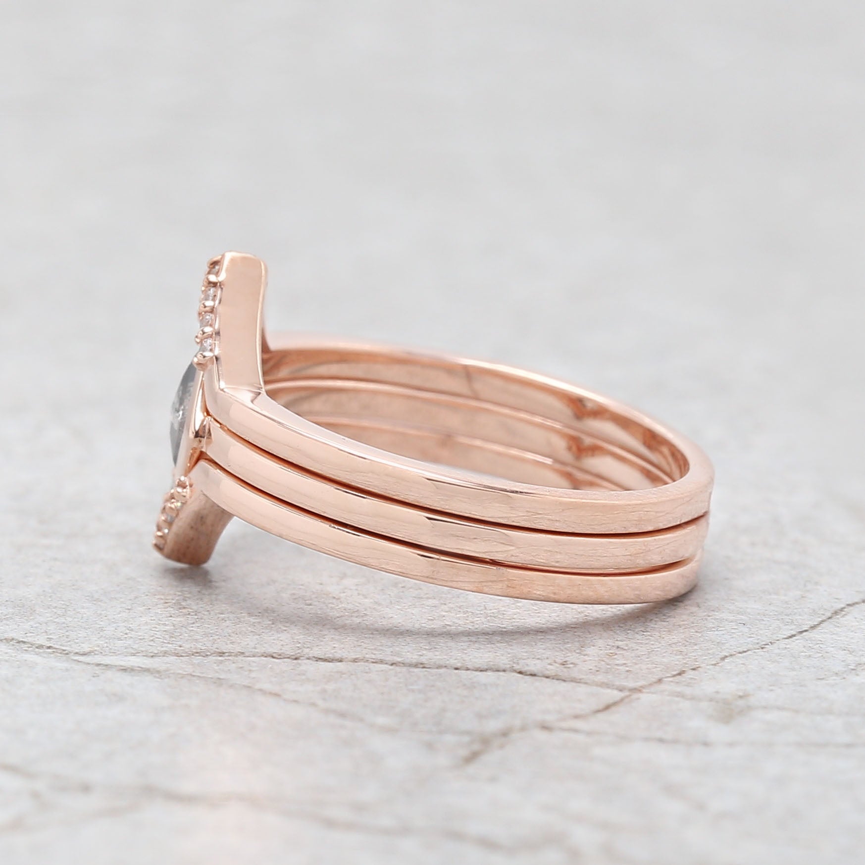 Kite Cut Salt And Pepper Diamond Ring 0.29 Ct 6.00 MM Kite Diamond Ring 14K Solid Rose Gold Silver Kite Engagement Ring Gift For Her QLB3123
