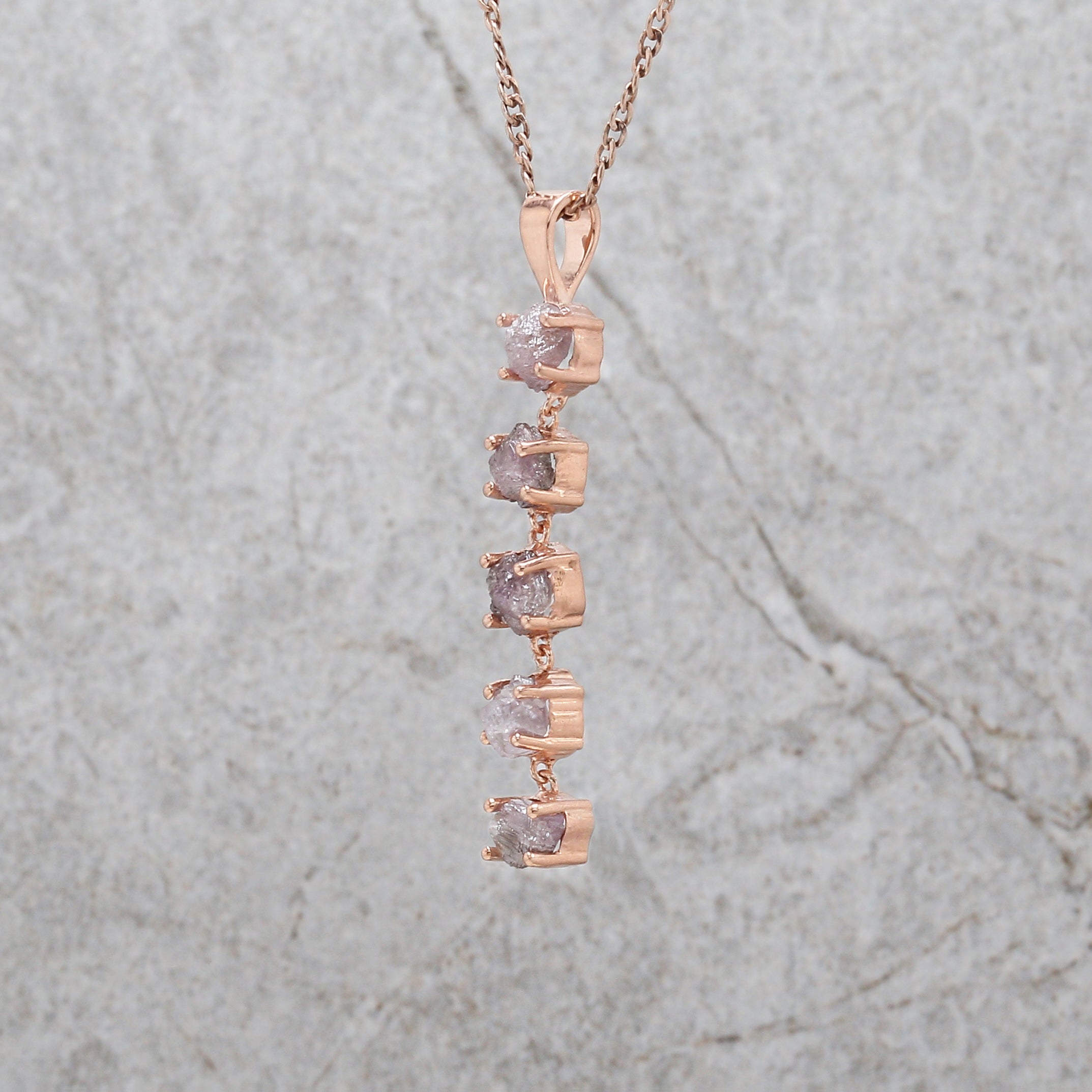 Rough Pink Color Diamond Pendant 2.12 Ct 4.80 MM Rough Diamond Pendant 14K Solid Rose Gold Silver Engagement Pendant Gift For Her QN163