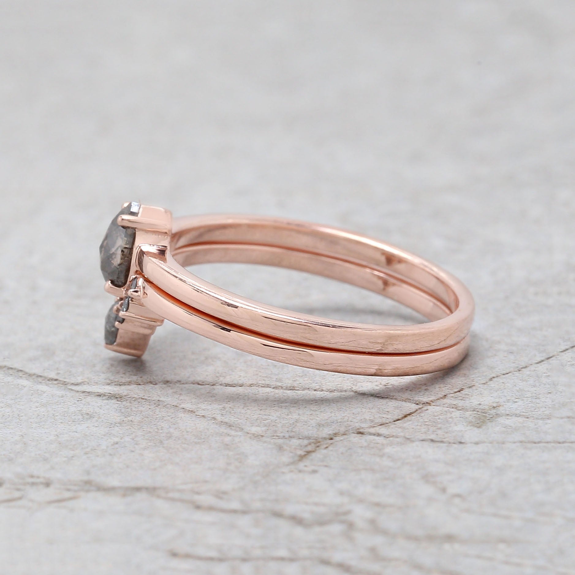 Pear Cut Salt And Pepper Diamond Ring 0.42 Ct 5.60 MM Pear Diamond Ring 14K Solid Rose Gold Silver Pear Engagement Ring Gift For Her QL3144