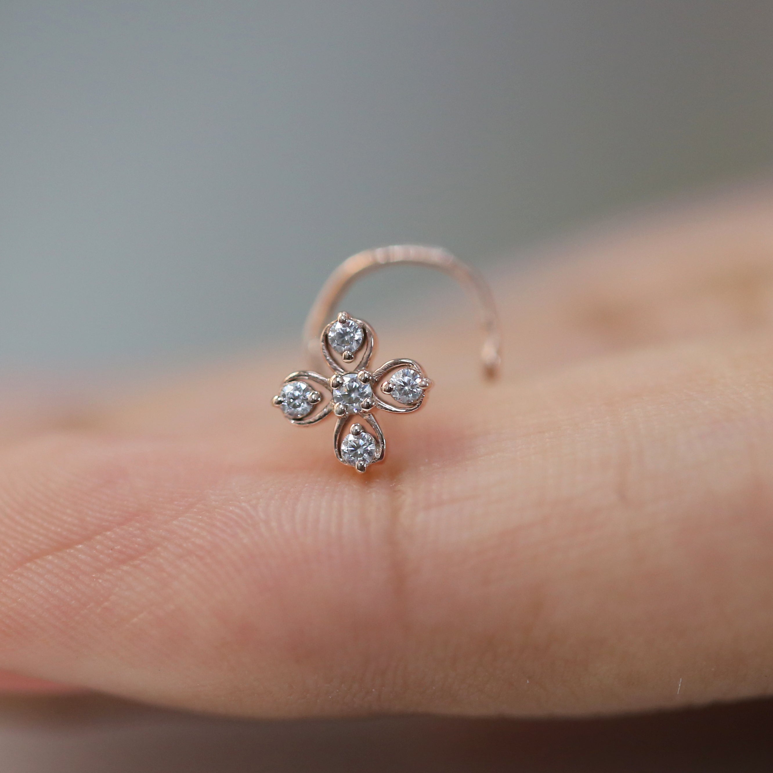 Natural White Round Diamond Nose Rings Engagement Wedding Gift Nose Ring 14K Solid Rose White Yellow Gold Nose Ring 0.07 CT KD954