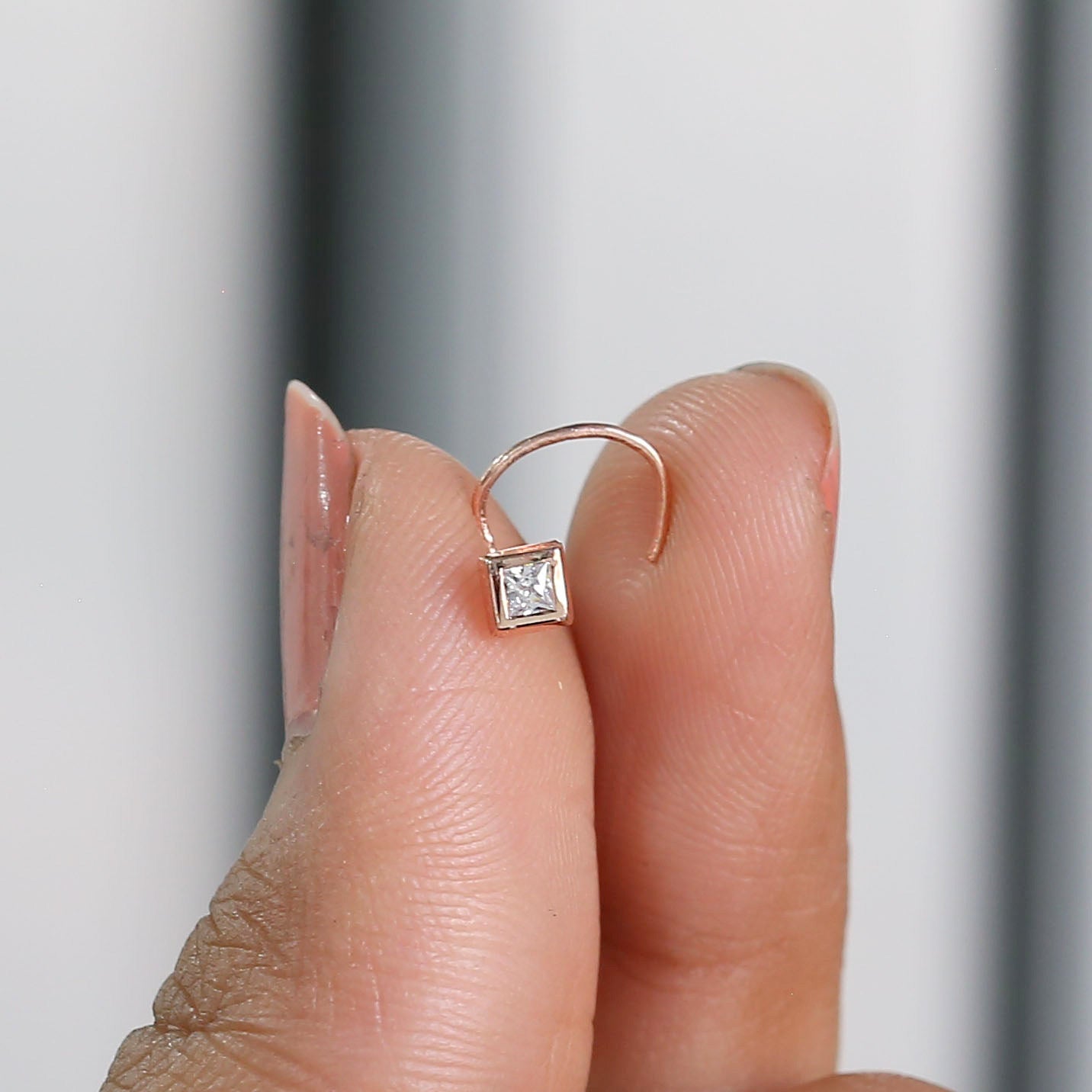 Natural White Princess Diamond Nose Rings Engagement Wedding Gift Nose Ring 14K Solid Rose White Yellow Gold Nose Ring 0.05 CT KD1024