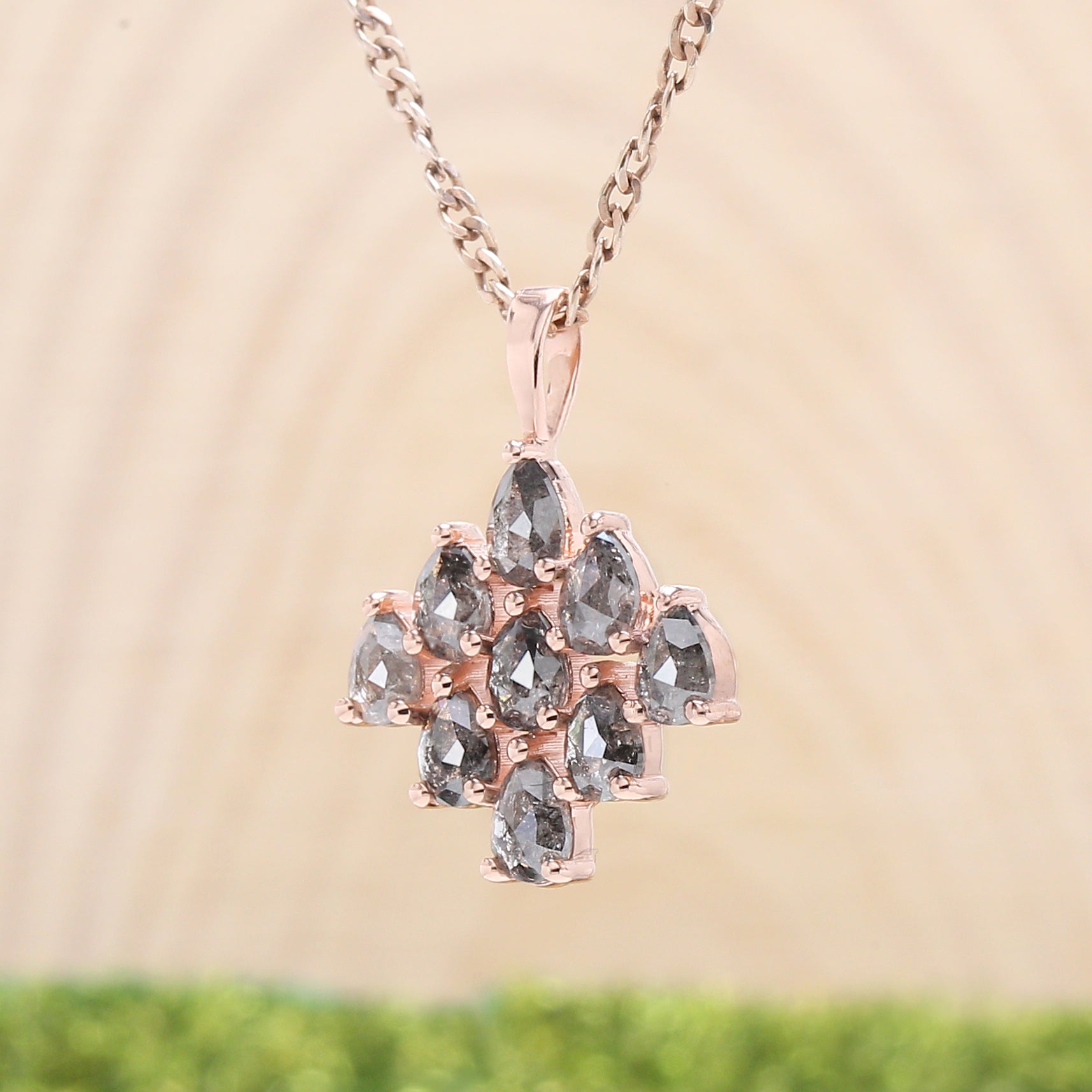 Pear Cut Salt And Pepper Diamond Pendant 1.13 Ct 4.00 MM Pear Shape Diamond Pendant 14K Solid Rose Gold Silver Engagement Pendant QL1284