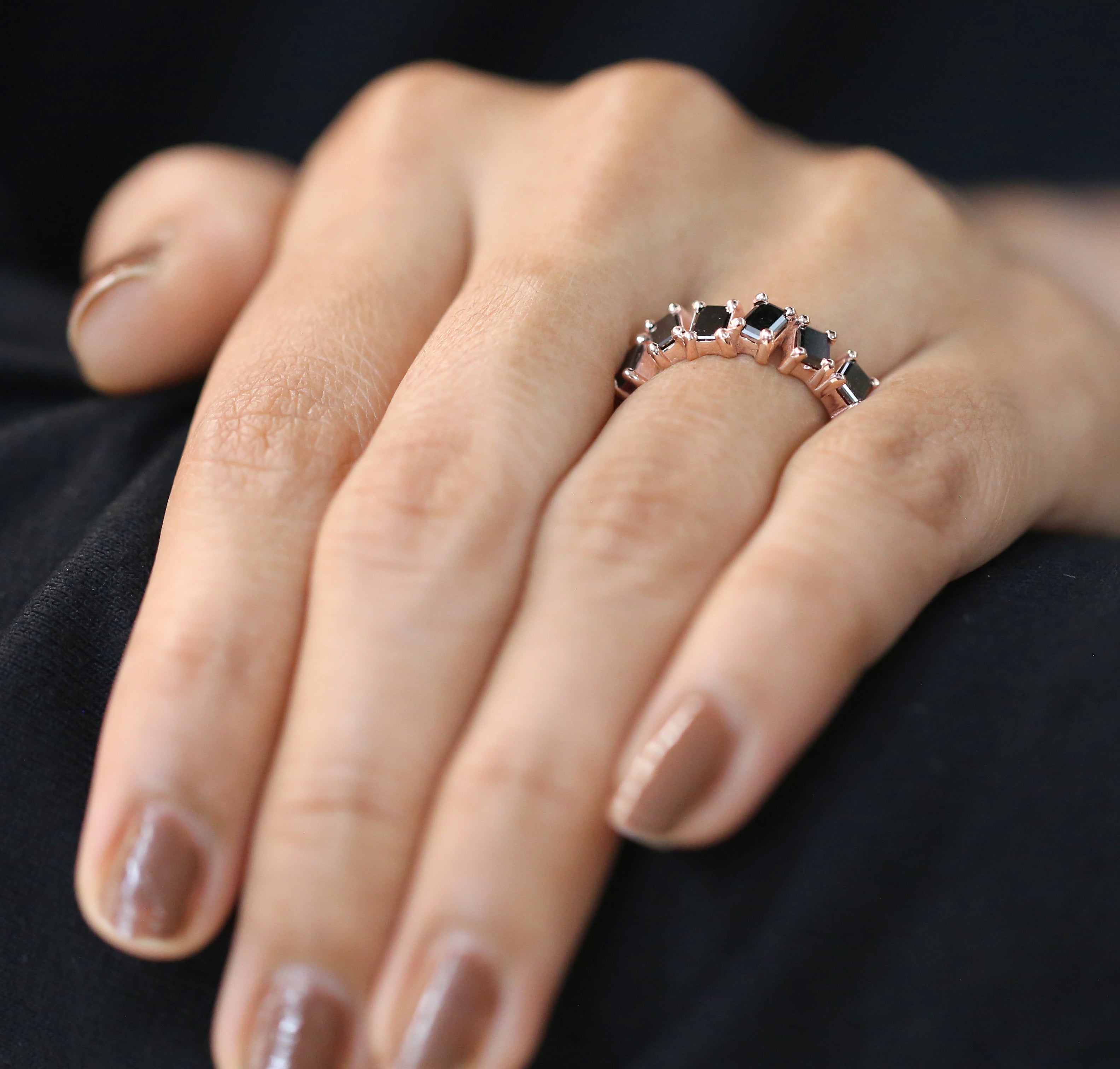 Baguette Black Color Diamond Ring 1.27 Ct 4.40 MM Baguette Cut Diamond Ring 14K Solid Rose Gold Silver Engagement Ring Gift For Her QN1358