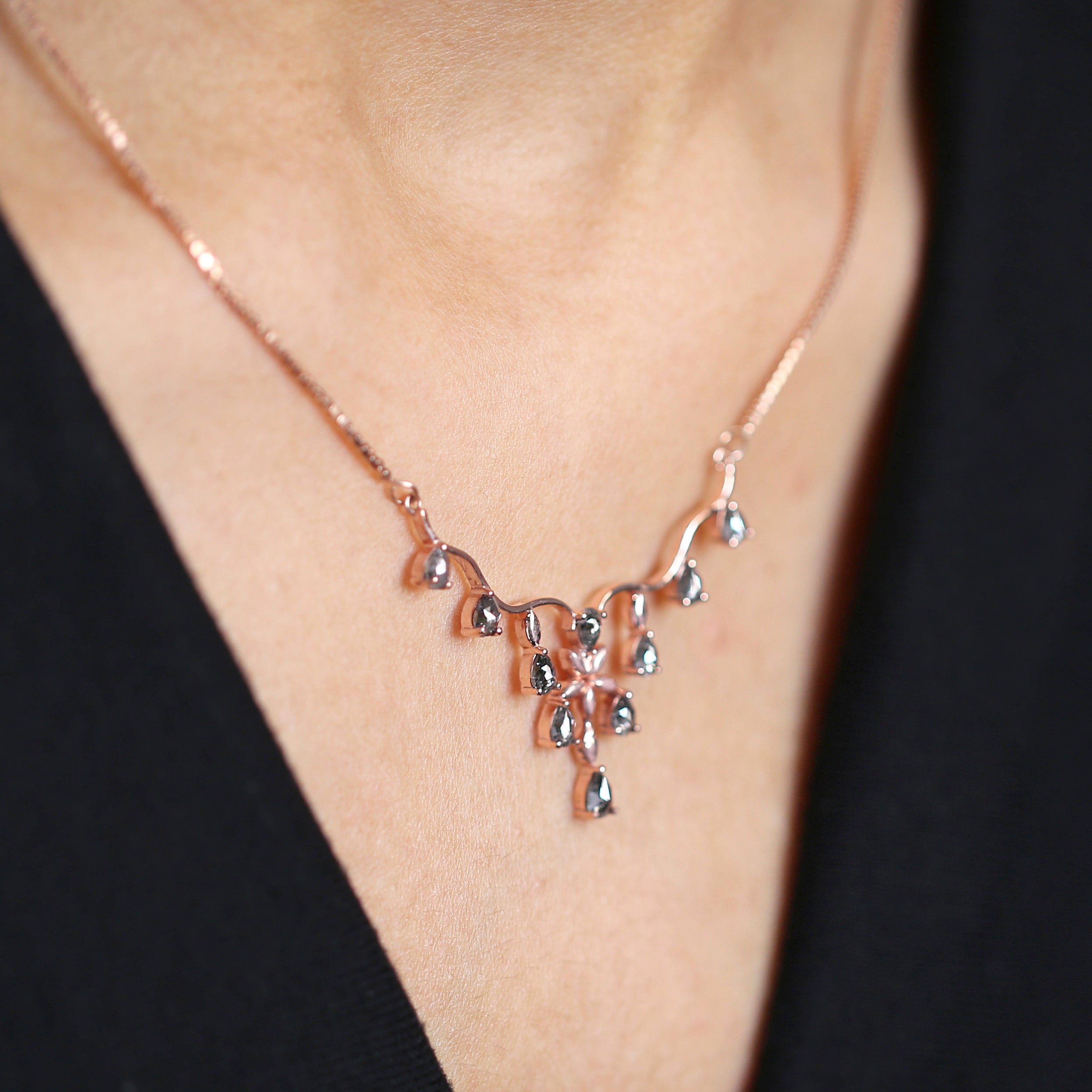 Pear Cut Salt And Pepper Diamond Pendant 1.19 Ct 4.25 MM Pear Shape Diamond Pendant 14K Solid Rose Gold Silver Engagement Pendant QL1294