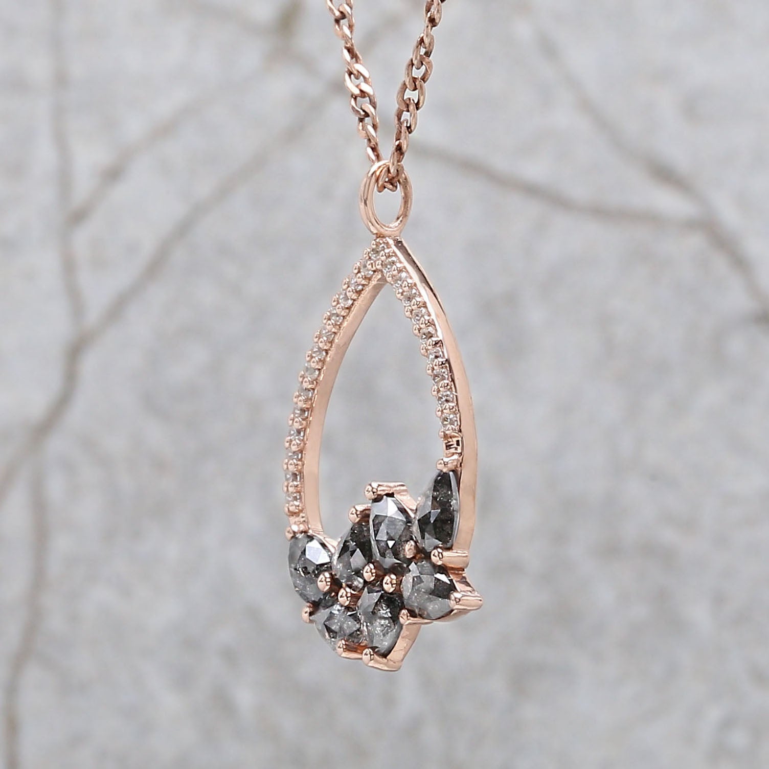 Pear Salt And Pepper Diamond Pendant, Unique Diamond Pendant, Salt And Pepper Diamond Pendant, No Chain Including Only Pendant, KDL1280