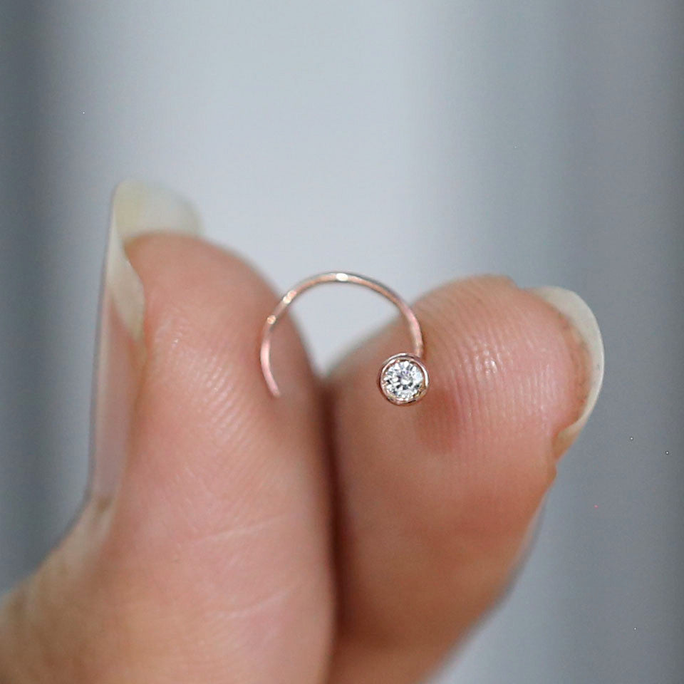 Natural White Round Diamond Nose Rings Engagement Wedding Gift Nose Ring 14K Solid Rose White Yellow Gold Nose Ring 0.03 CT KD1008