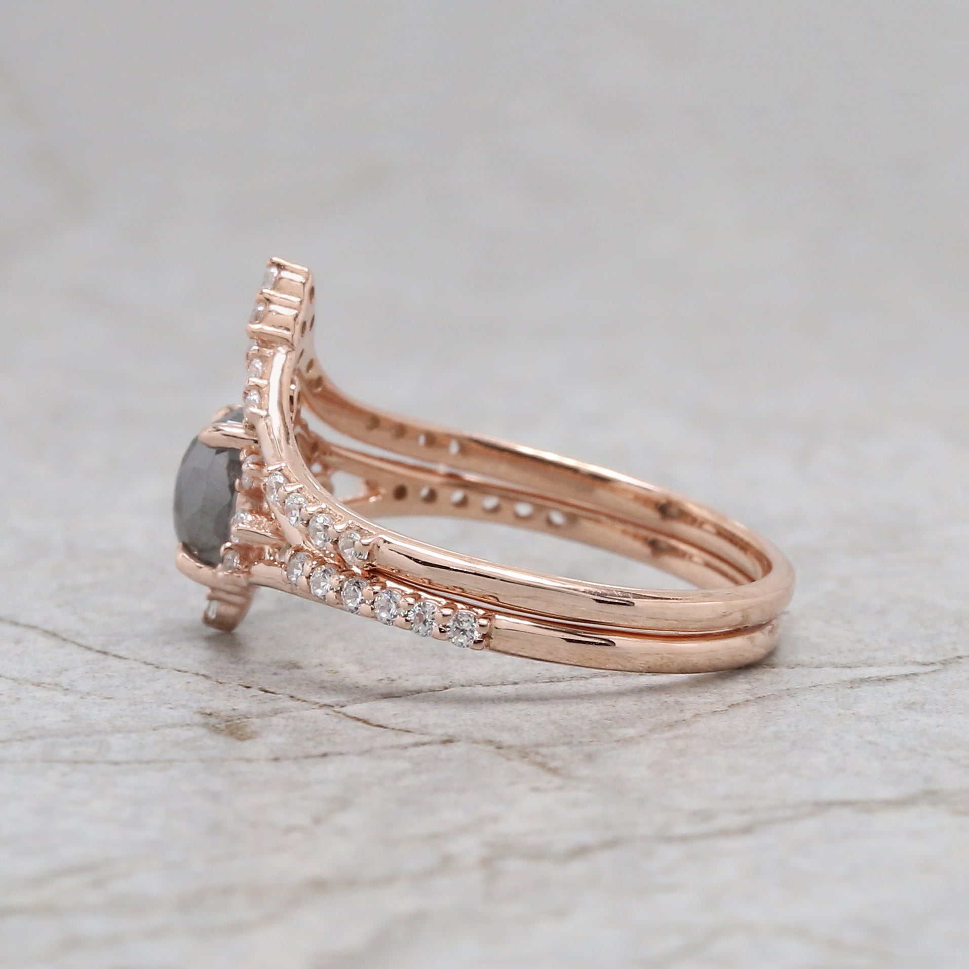 Oval Cut Salt And Pepper Diamond Ring 0.73 Ct 6.15 MM Oval Diamond Ring 14K Solid Rose Gold Silver Oval Engagement Ring Gift For Her QL3093