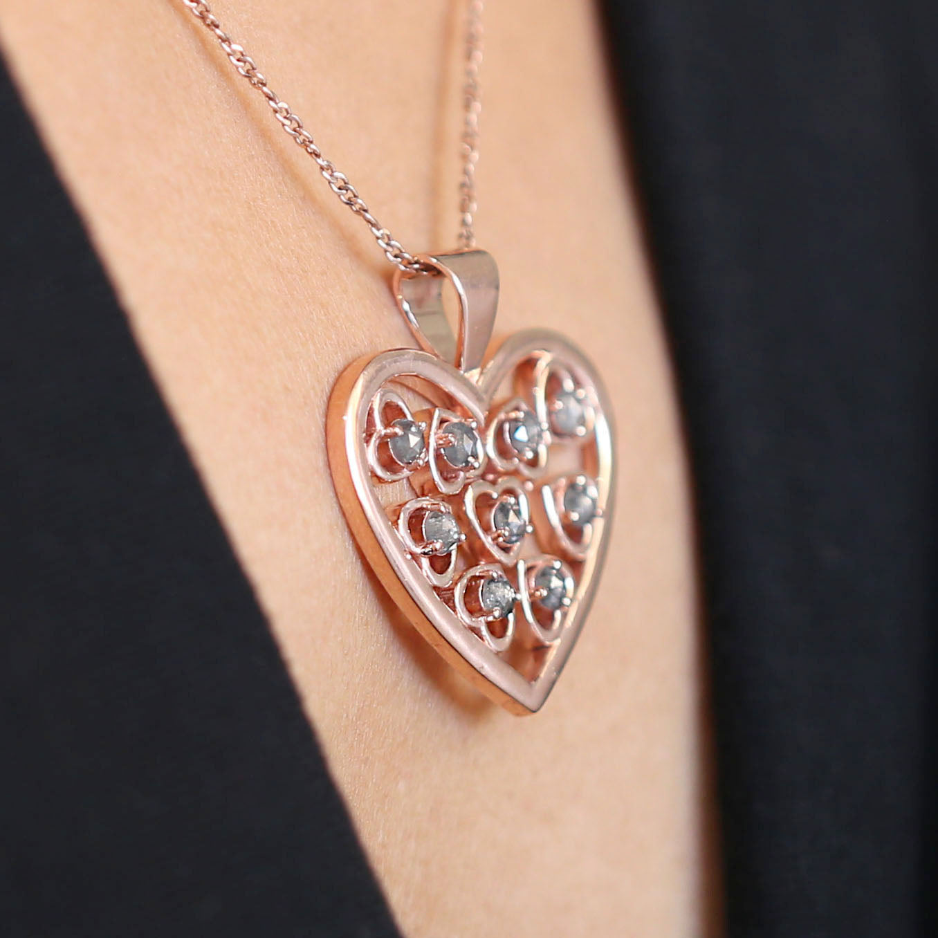 Round Rose Cut Salt And Pepper Diamond Pendant, Unique Diamond Pendant, Dangling Diamond Pendant, No Chain Including Only Pendant KDL2404