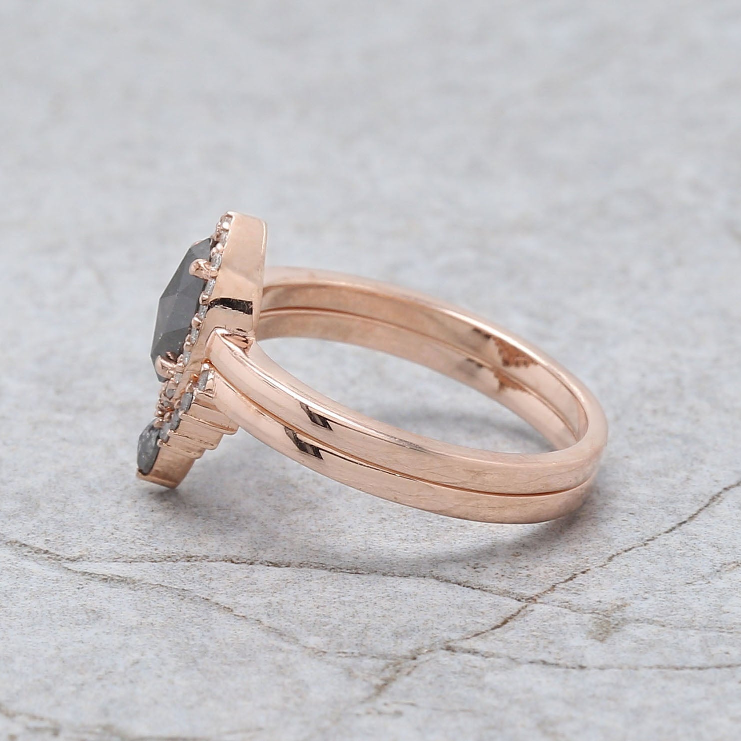 Marquise Cut Salt And Pepper Diamond Ring 0.55 Ct 7.50 MM Marquise Diamond Ring 14K Rose Gold Silver Engagement Ring Gift For Her QL3120