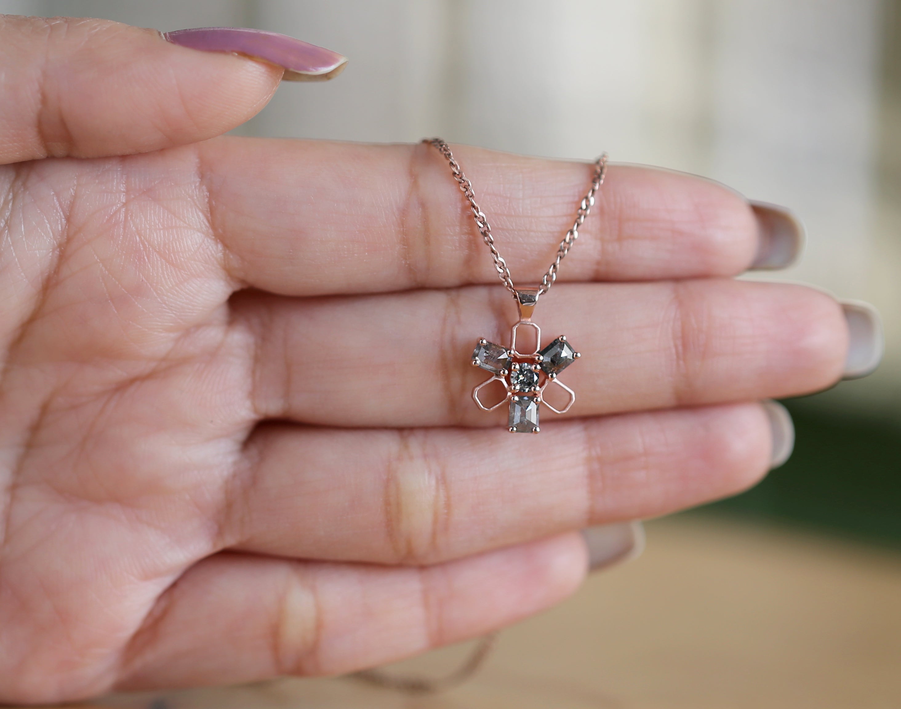 Emerald Salt And Pepper Diamond Pendant Engagement Wedding Gift Pendant 14K Solid Rose White Yellow Gold Pendant 0.80 CT KDN2160