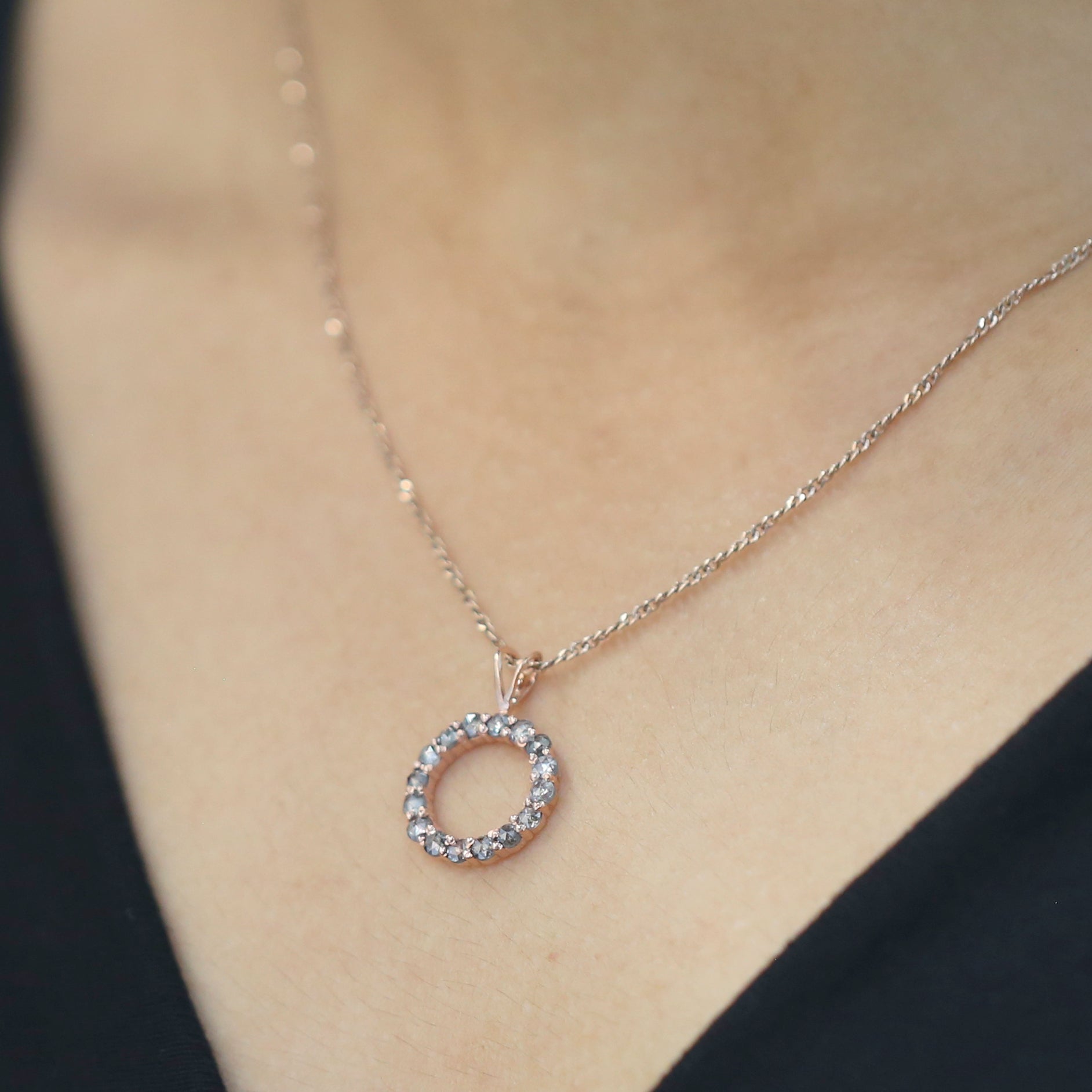 Salt And Pepper Round Rose Cut Diamond Pendant 14K Solid Rose White Yellow Gold Pendant Engagement Wedding Gift Pendant 0.96 CT KDL1553