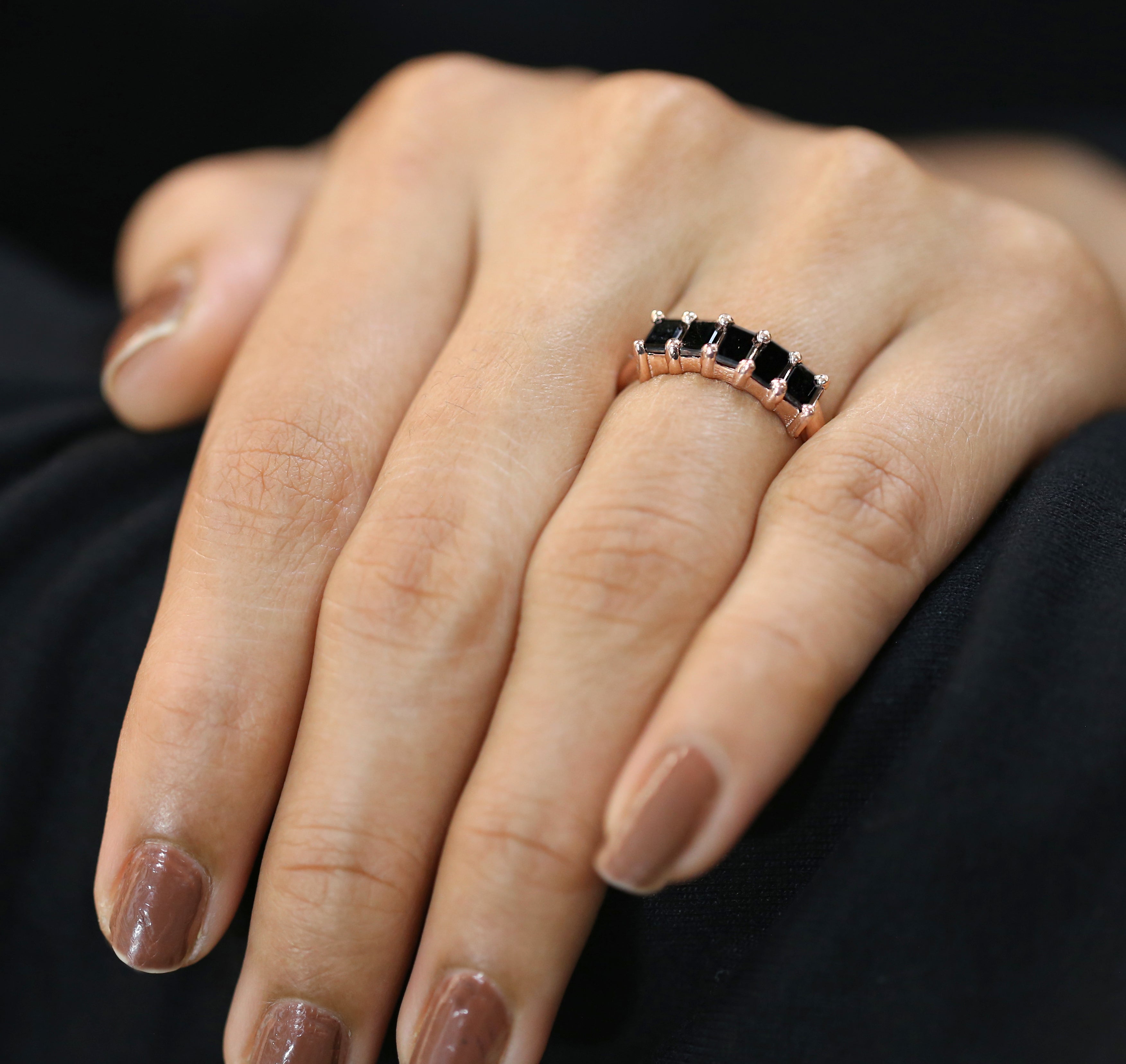Black Color Baguette Diamond Ring 14K Solid Rose White Yellow Gold Ring Engagement Wedding Gift Ring 1.03 CT KDN1371