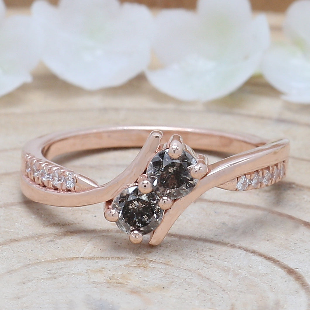 Round Cut Salt And Pepper Diamond Ring 0.40 Ct 3.70 MM Round Diamond Ring 14K Solid Rose Gold Silver Engagement Ring Gift For Her QN301