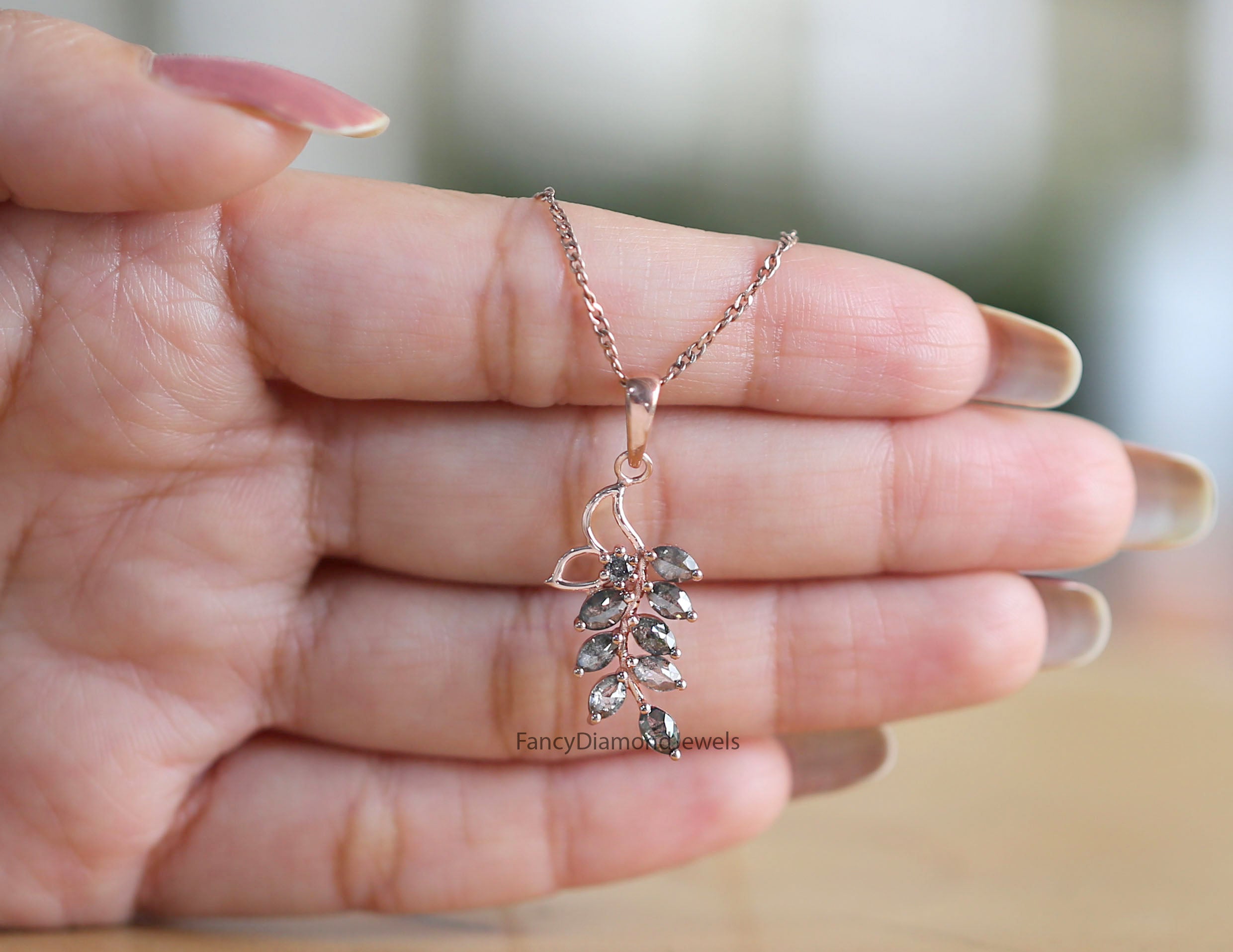 Marquise Cut Salt And Pepper Diamond Pendant 1.12 Ct 4.76 MM Marquise Diamond Pendant 14K Solid Rose Gold Silver Engagement Pendant QL2666