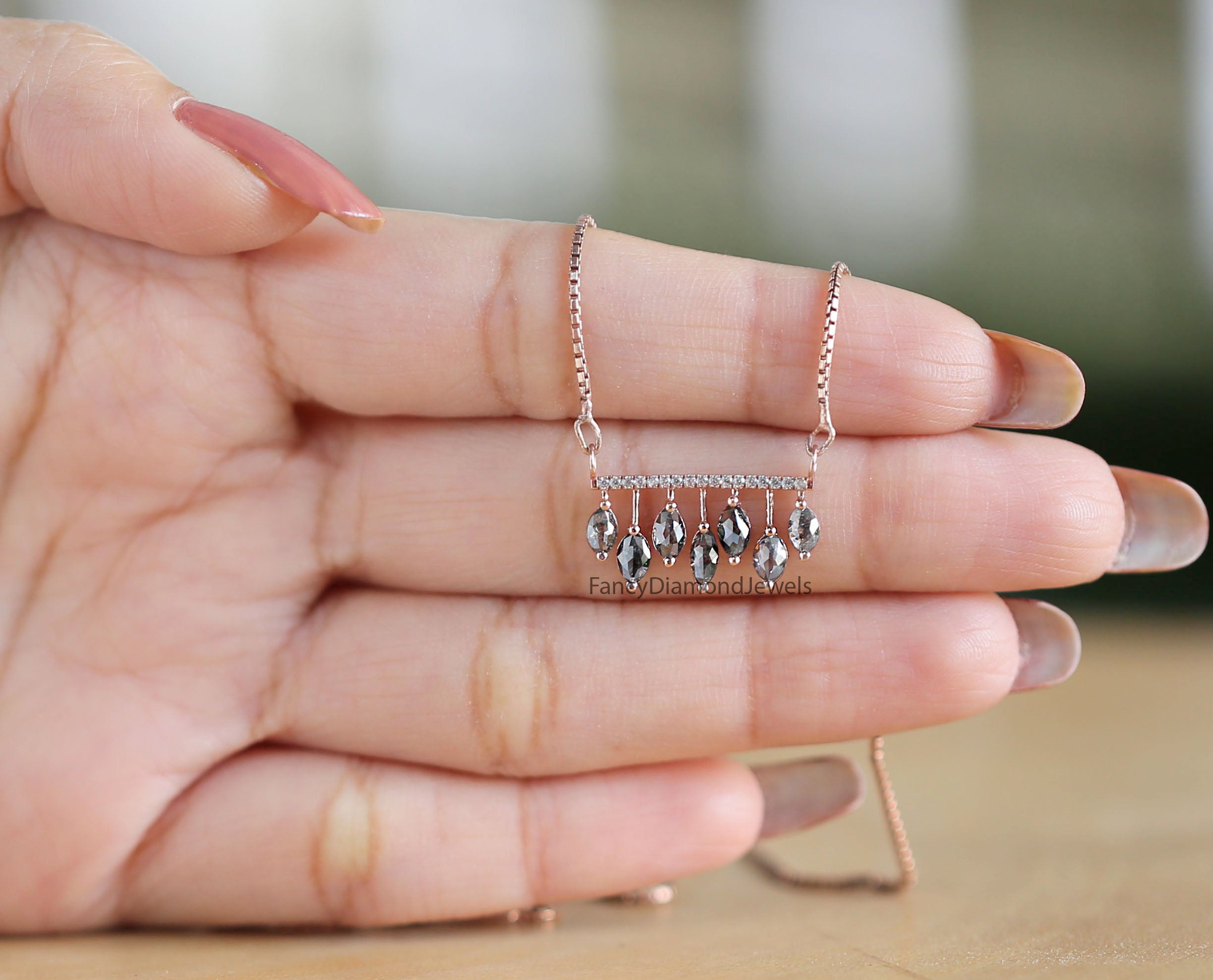 Marquise Salt And Pepper Diamond Pendant, Unique Diamond Pendant, Salt And Pepper Diamond Pendant, No Chain Including Only Pendant KDL2669