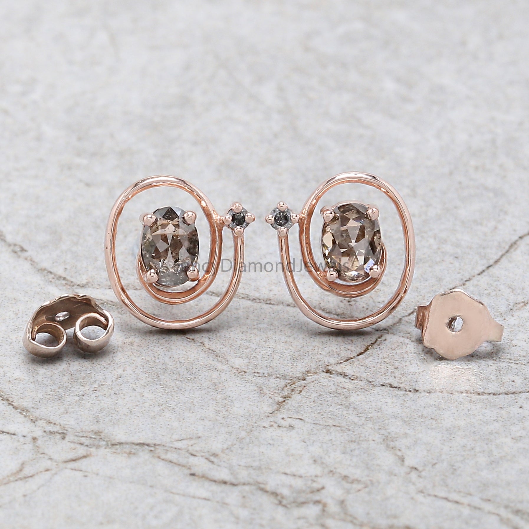 Oval Salt And Pepper Diamond Earring, Oval Shape Earring, Prong Earring, Engagement Earring, Earlobe Earrings, Earrings Jewelry, KDN969