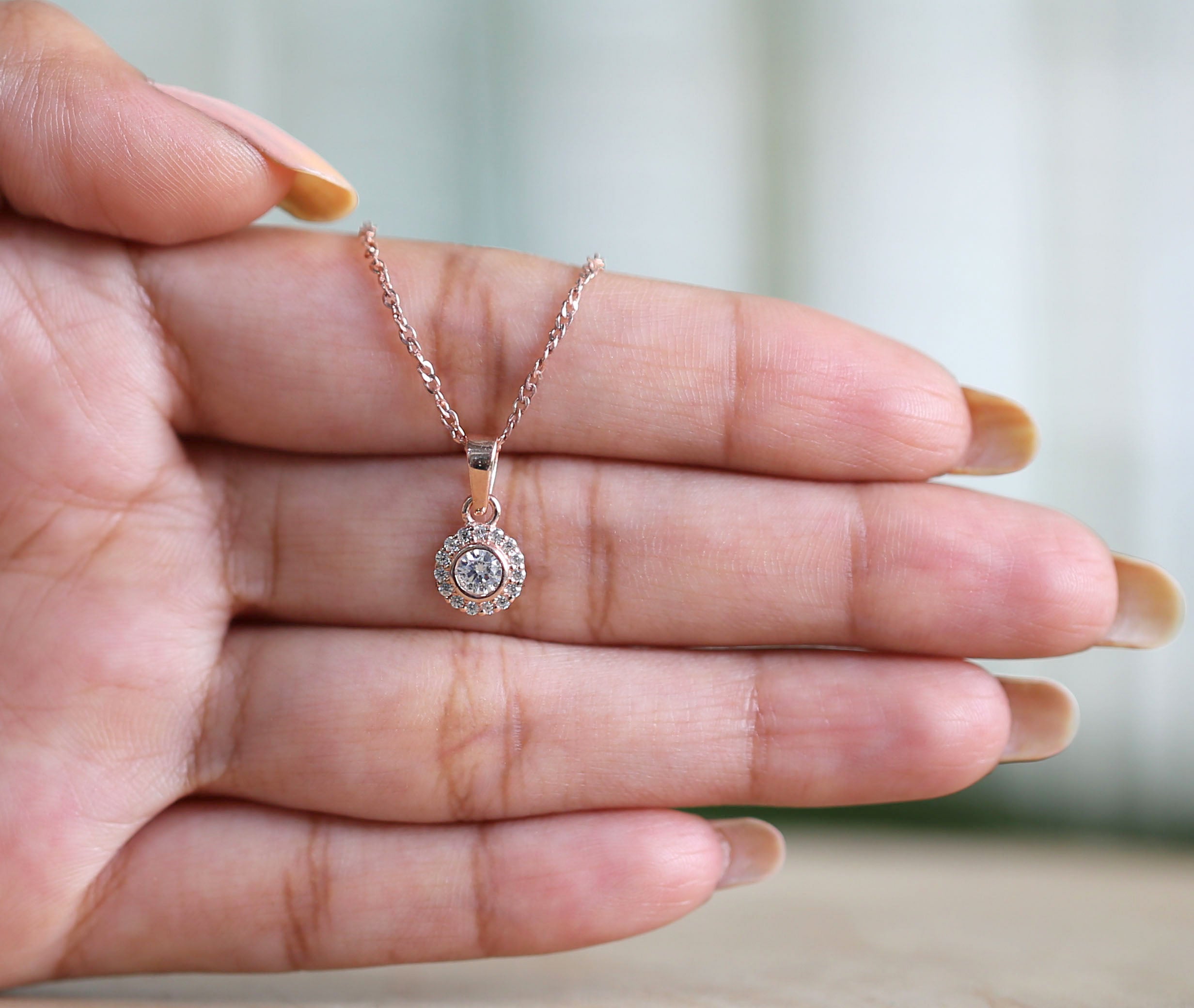 Round Brilliant Cut White Color Diamond Pendant Engagement Wedding Gift Pendant 14K Solid Rose White Yellow Gold Pendant 0.26 CT KD1004