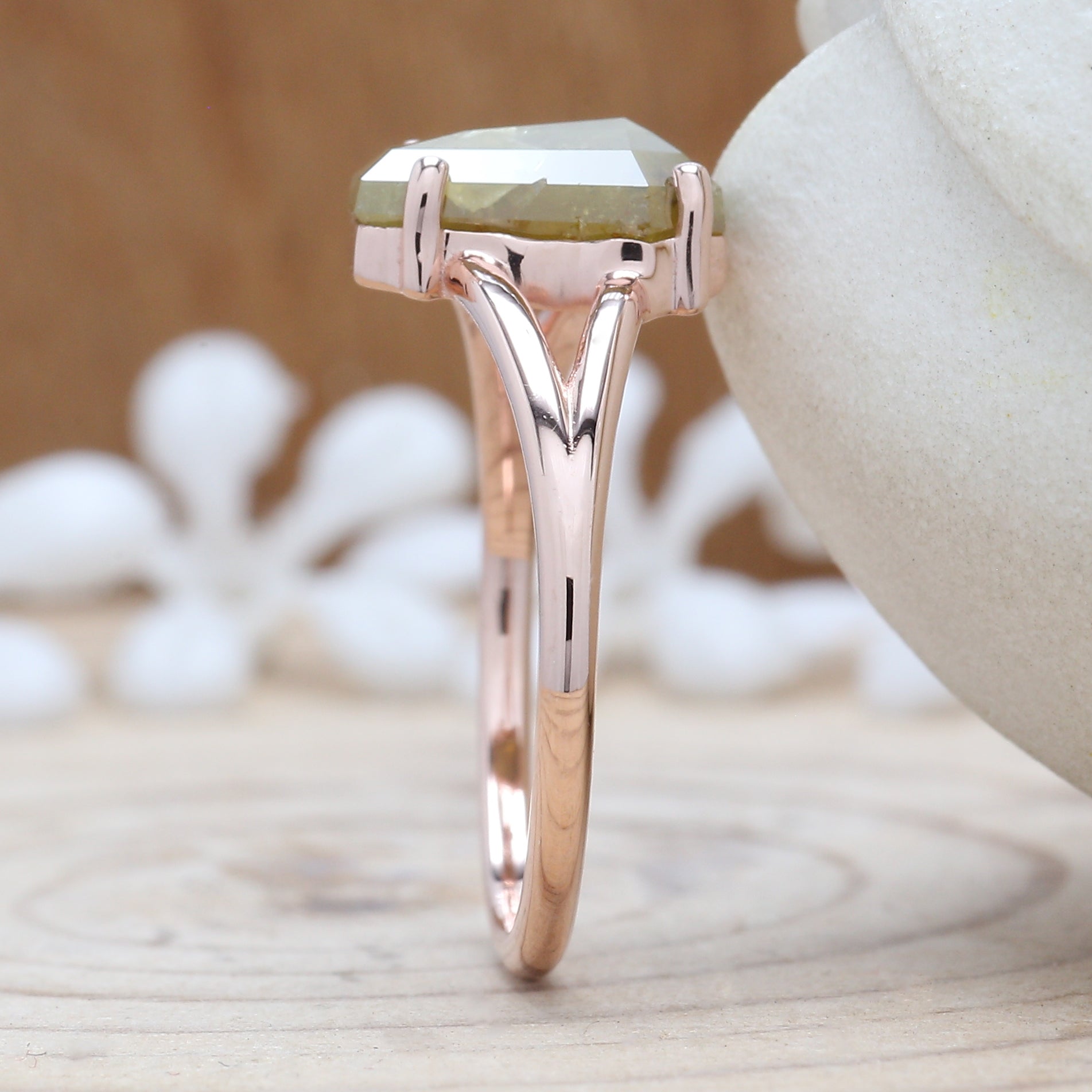 Coffin Cut Yellow Color Diamond Ring 1.95 Ct 9.50 MM Coffin Cut Diamond Ring 14K Solid Rose Gold Silver Engagement Ring Gift For Her QL9830