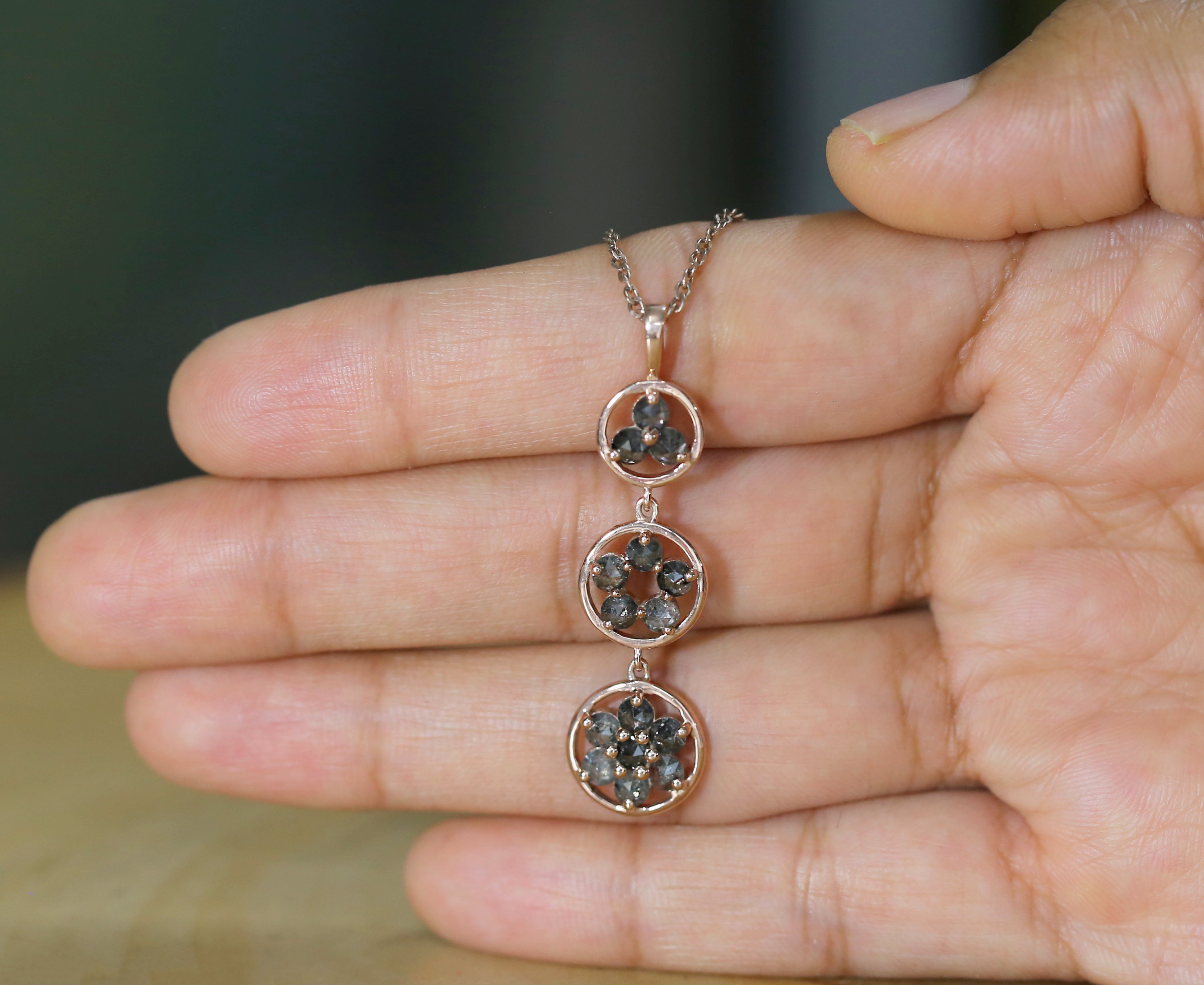 Round Rose Cut Salt And Pepper Diamond Pendant, Unique Diamond Pendant, Rose Cut Diamond Pendant, No Chain Including Only Pendant KDL1822