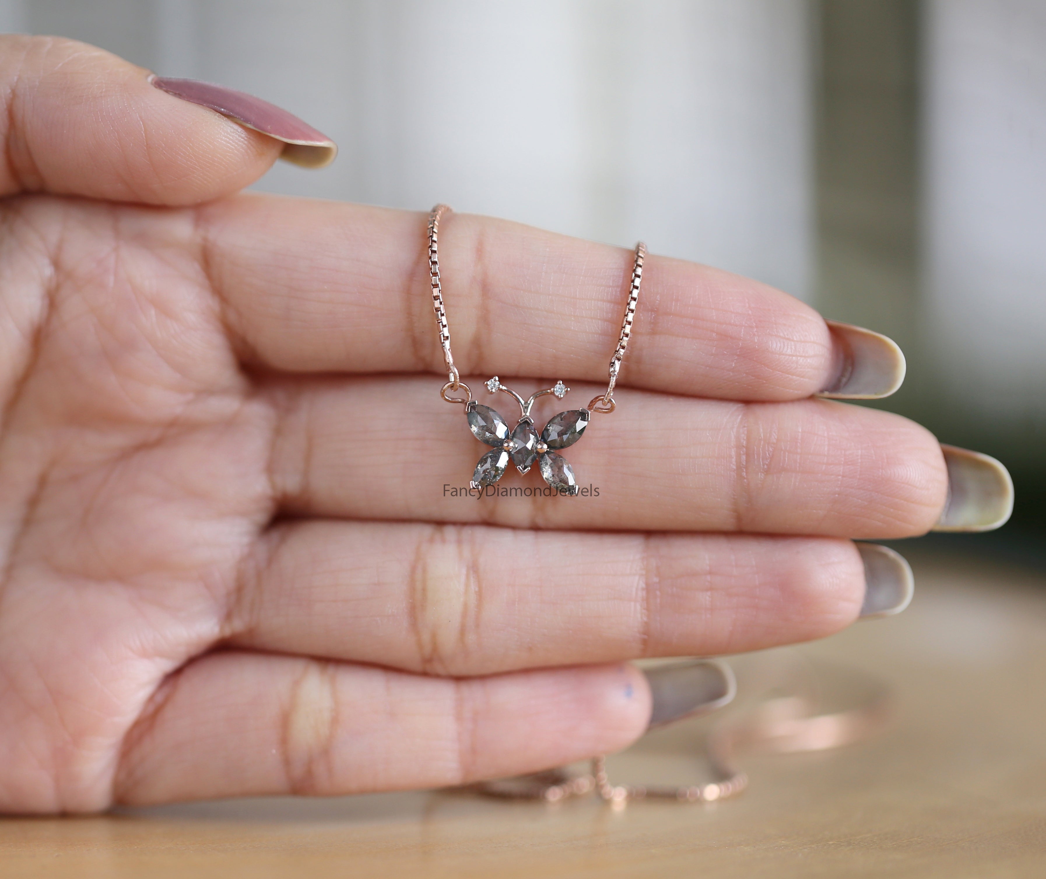 Marquise Cut Salt And Pepper Diamond Pendant 1.03 Ct 5.82 MM Marquise Diamond Pendant 14K Solid Rose Gold Silver Engagement Pendant QL2665