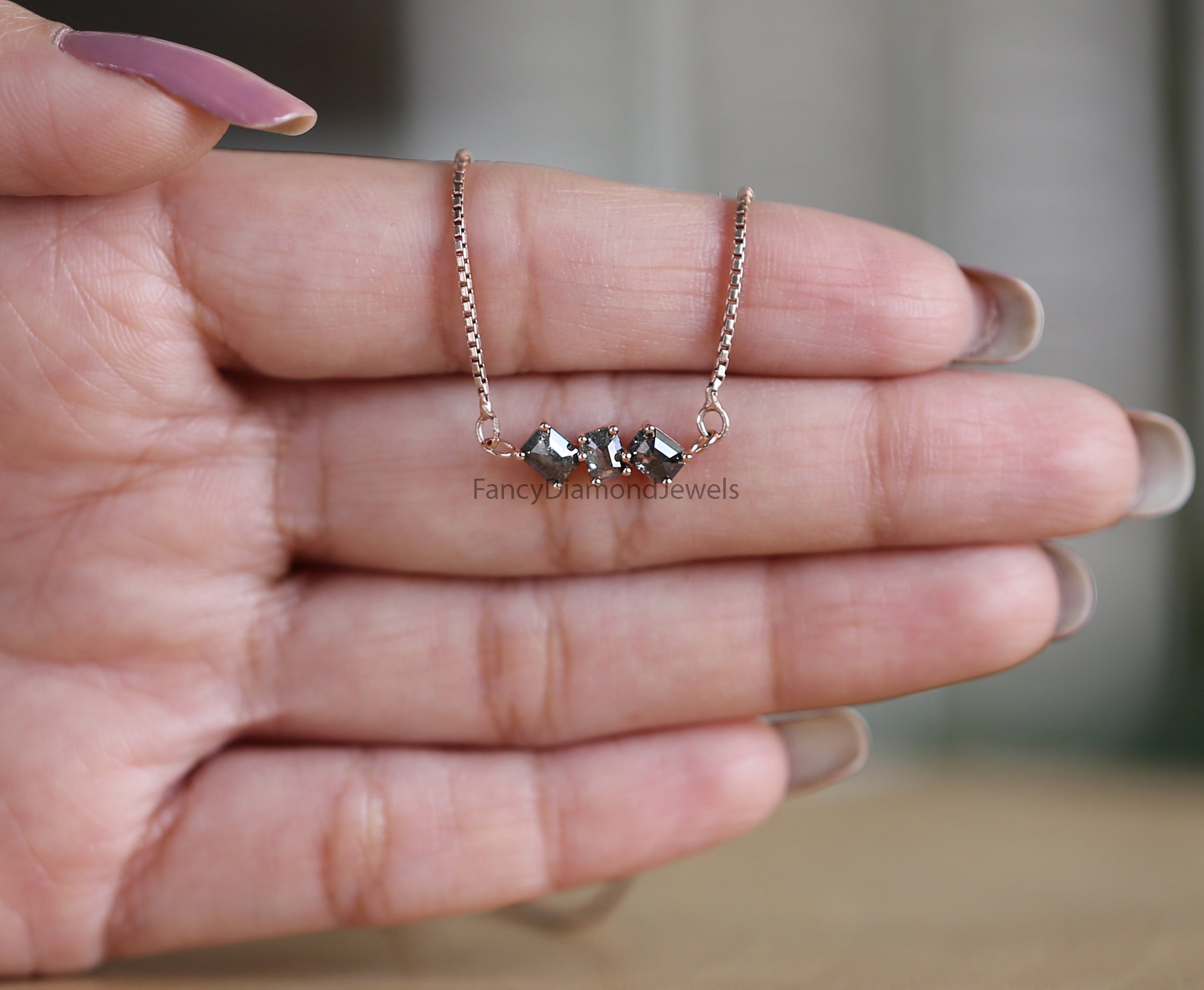 Emerald Salt And Pepper Diamond Pendant, Unique Diamond Pendant, Salt And Pepper Diamond Pendant, Emerald Double Chain Necklace KDK2587