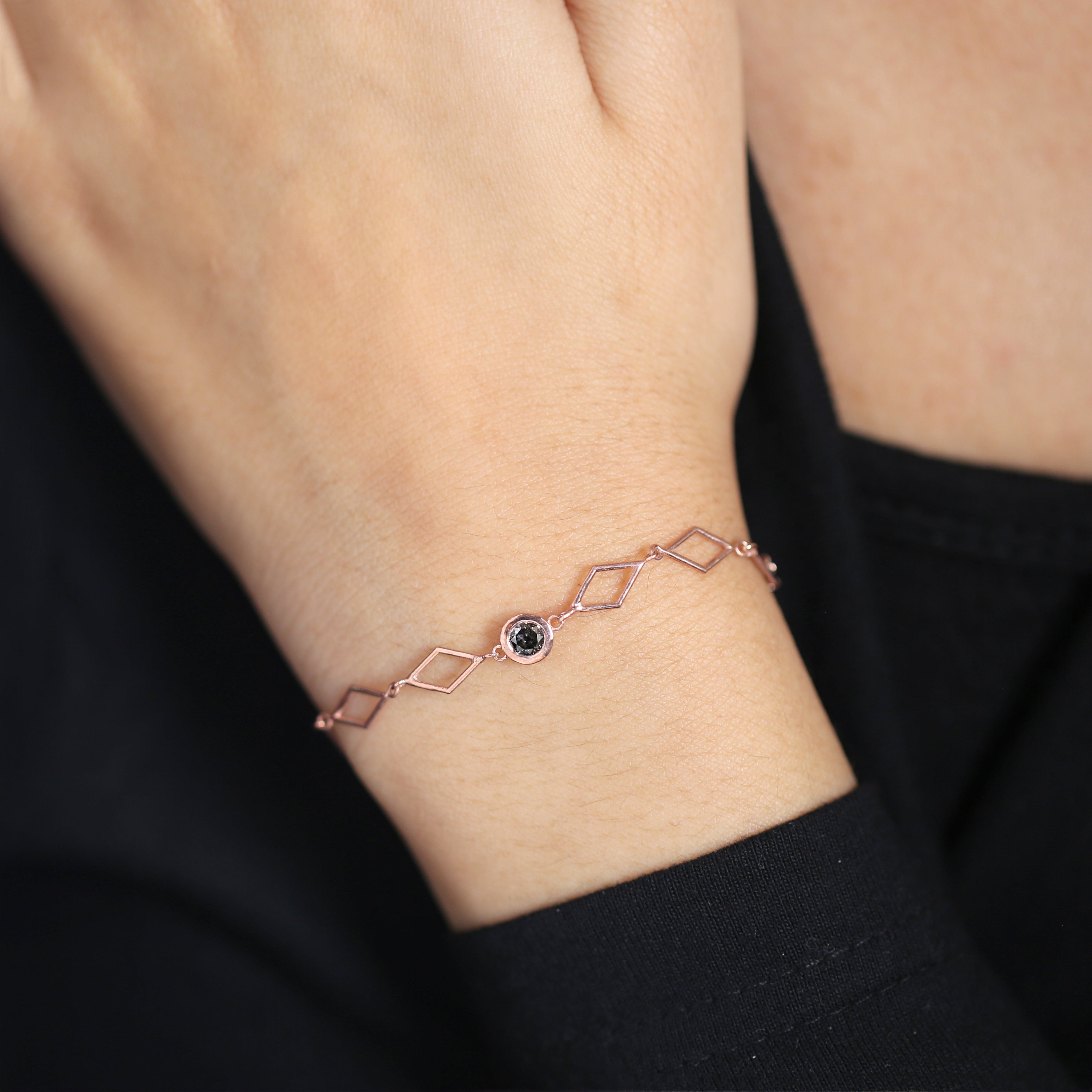 Salt And Pepper Diamond Round Brilliant Cut Bracelet 14K Solid Rose White Yellow Gold Bracelet Wedding Gift Bracelet 0.38 CT KD1188