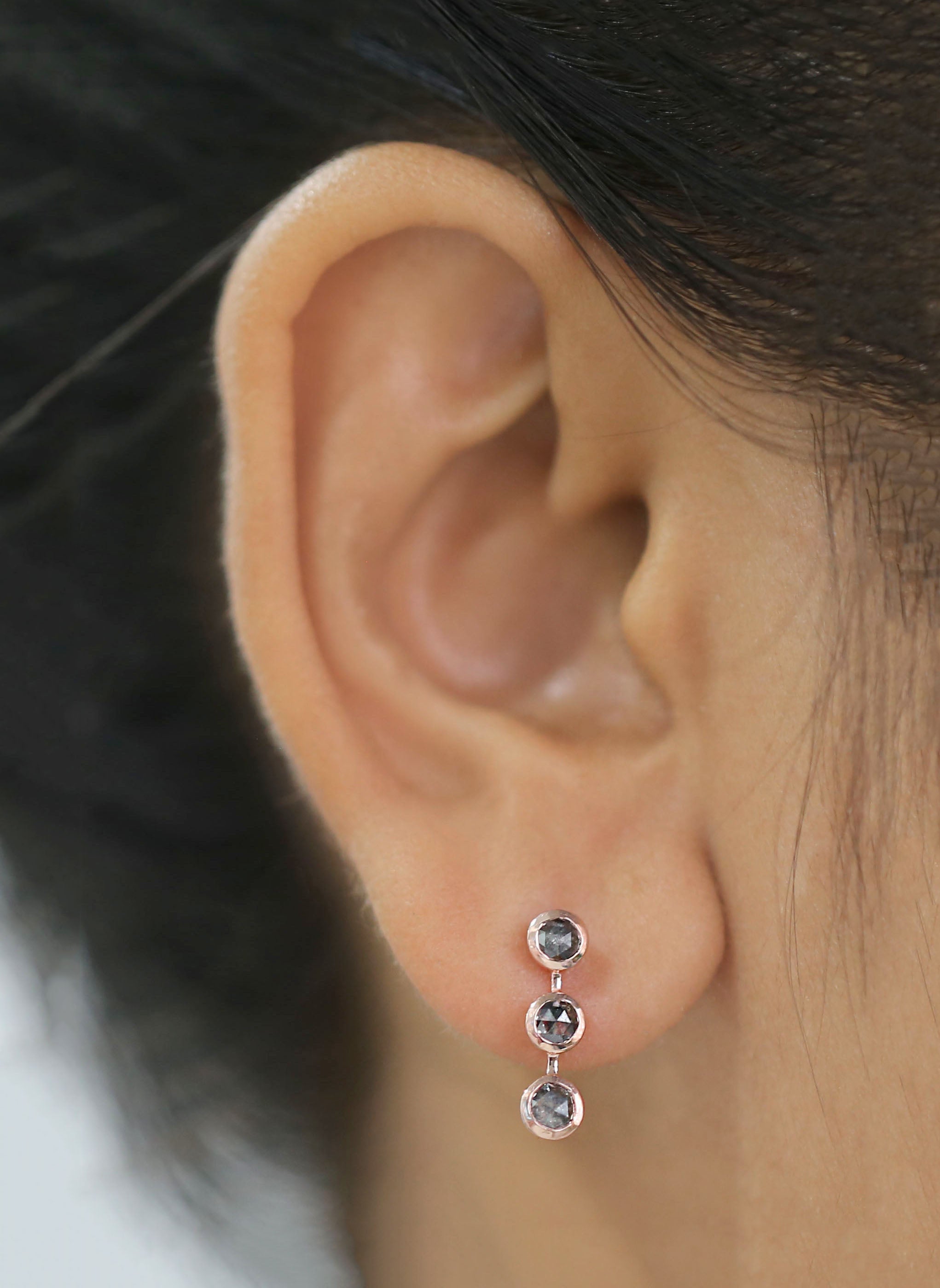 Round Rose Cut Salt and Pepper Diamond Earring Engagement Wedding Gift Earring 14K Solid Rose White Yellow Gold Earring 1.18 CT KD1052