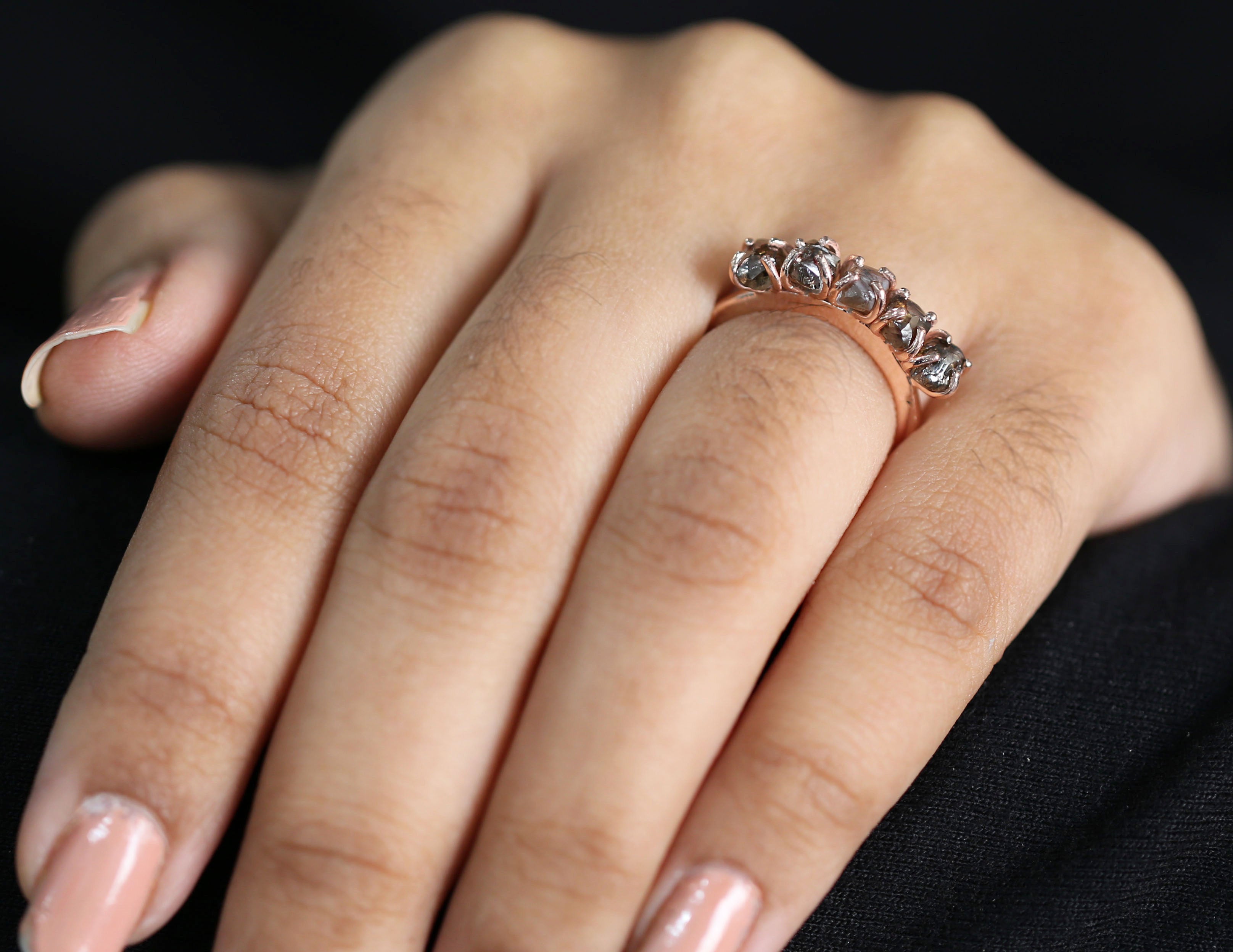 Rough Brown Color Diamond Ring 2.44 Ct 5.00 MM Crystal Rough Diamond Ring 14K Solid Rose Gold Silver Engagement Ring Gift For Her QL7971