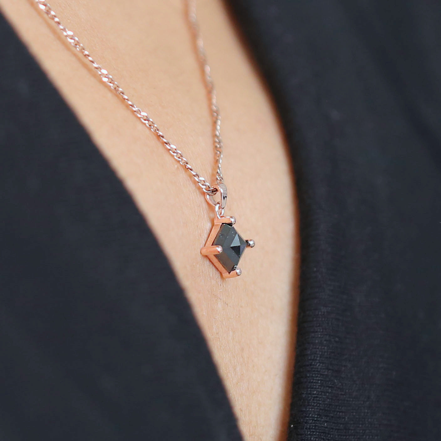 Kite Cut Black Color Diamond Pendant 1.20 Ct 8.35 MM Kite Diamond Pendant 14K Solid Rose Gold Silver Engagement Pendant Gift For Her QN553