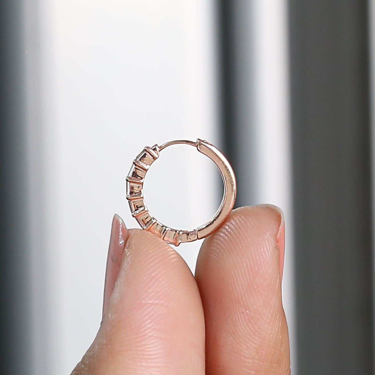 Natural White Baguette Diamond Nose Rings Engagement Wedding Gift Nose Ring 14K Solid Rose White Yellow Gold Nose Ring 0.09 CT KD1030