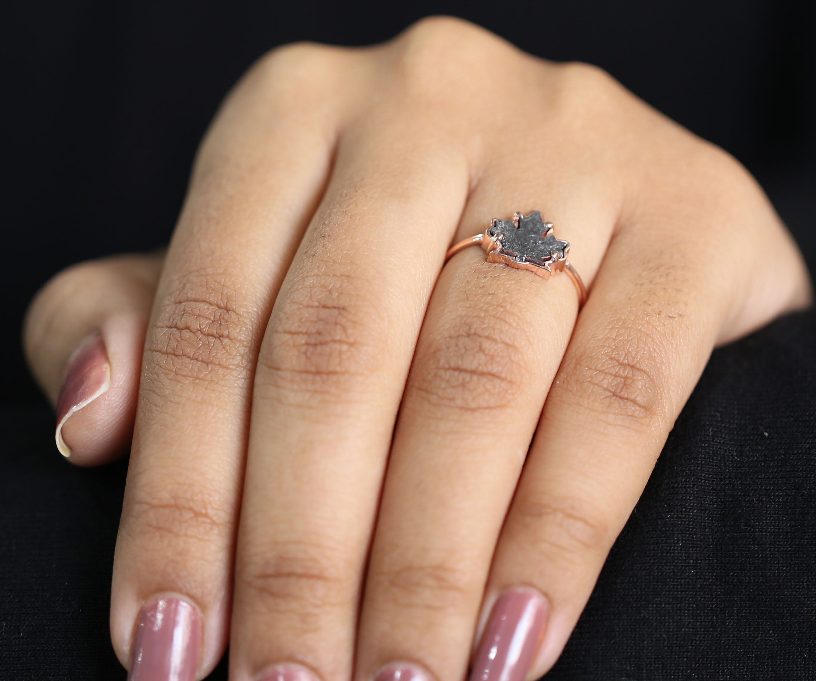 Canadian Maple Leaf Black Color Diamond Ring Engagement Wedding Gift Ring 14K Solid Rose White Yellow Gold Ring 0.73 CT KDL833