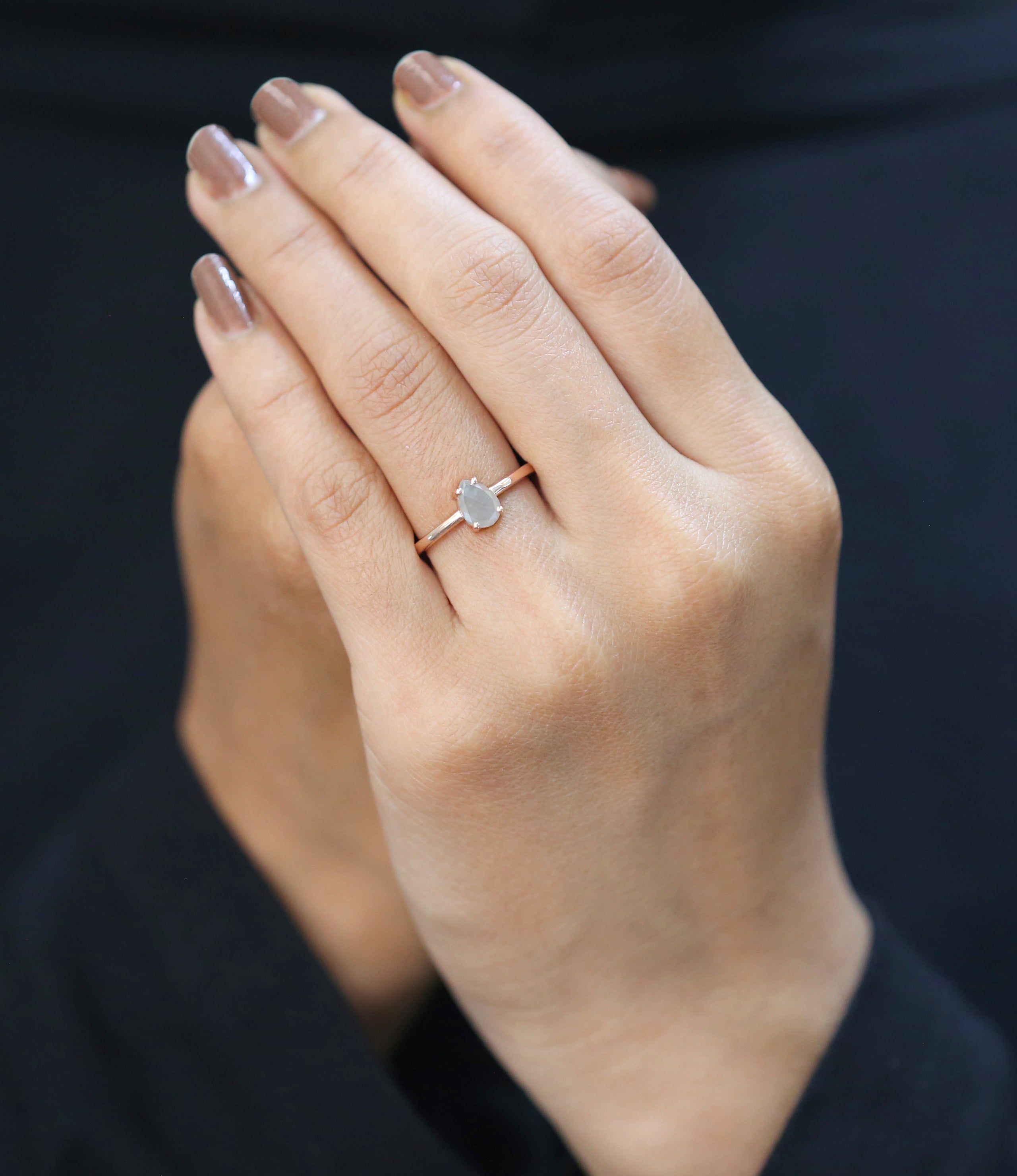 Oval Cut Grey Color Diamond Ring 0.57 Ct 5.50 MM Oval Shape Diamond Ring 14K Solid Rose Gold Silver Oval Engagement Ring Gift For Her QL5971