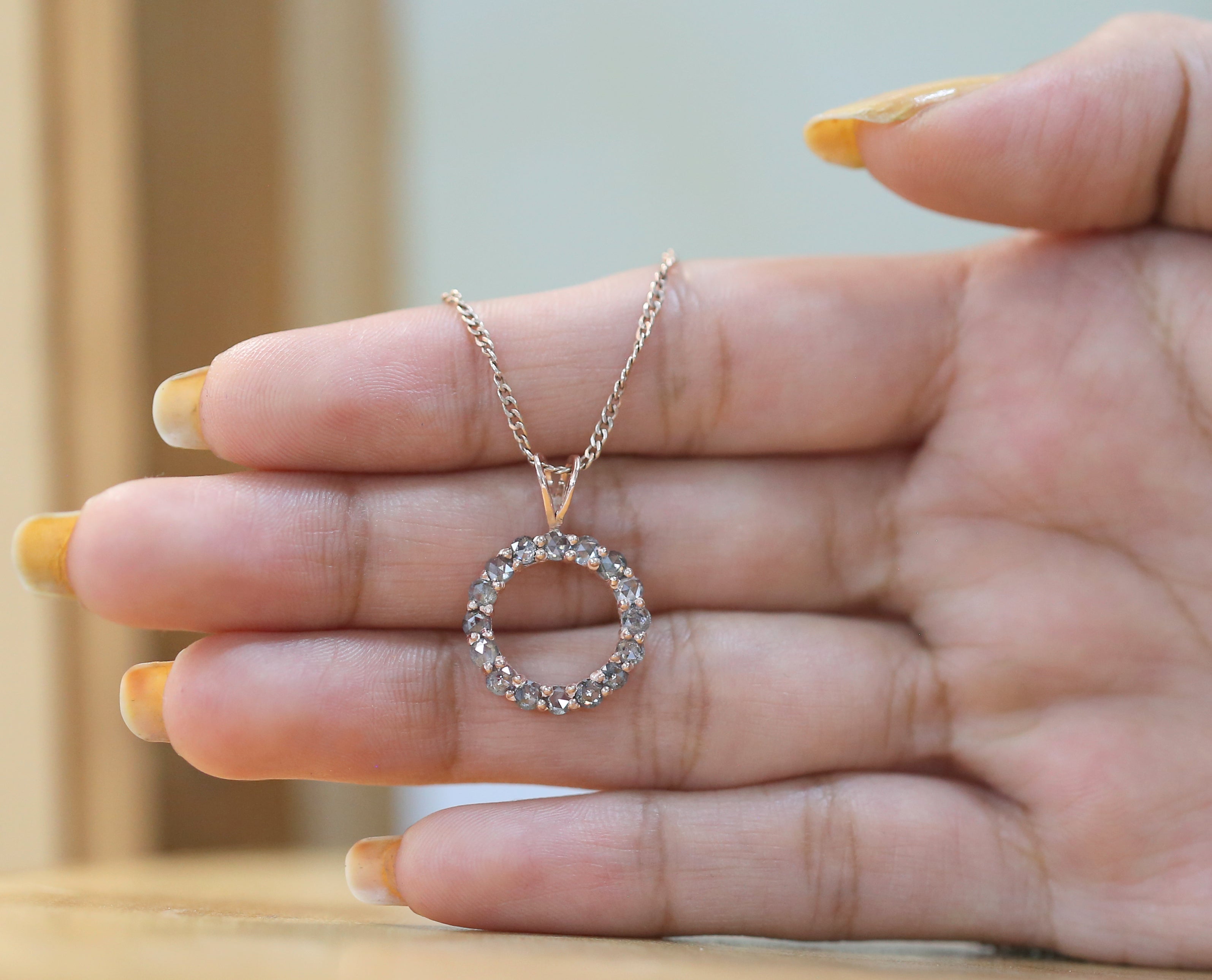 Salt And Pepper Round Rose Cut Diamond Pendant 14K Solid Rose White Yellow Gold Pendant Engagement Wedding Gift Pendant 0.96 CT KDL1553