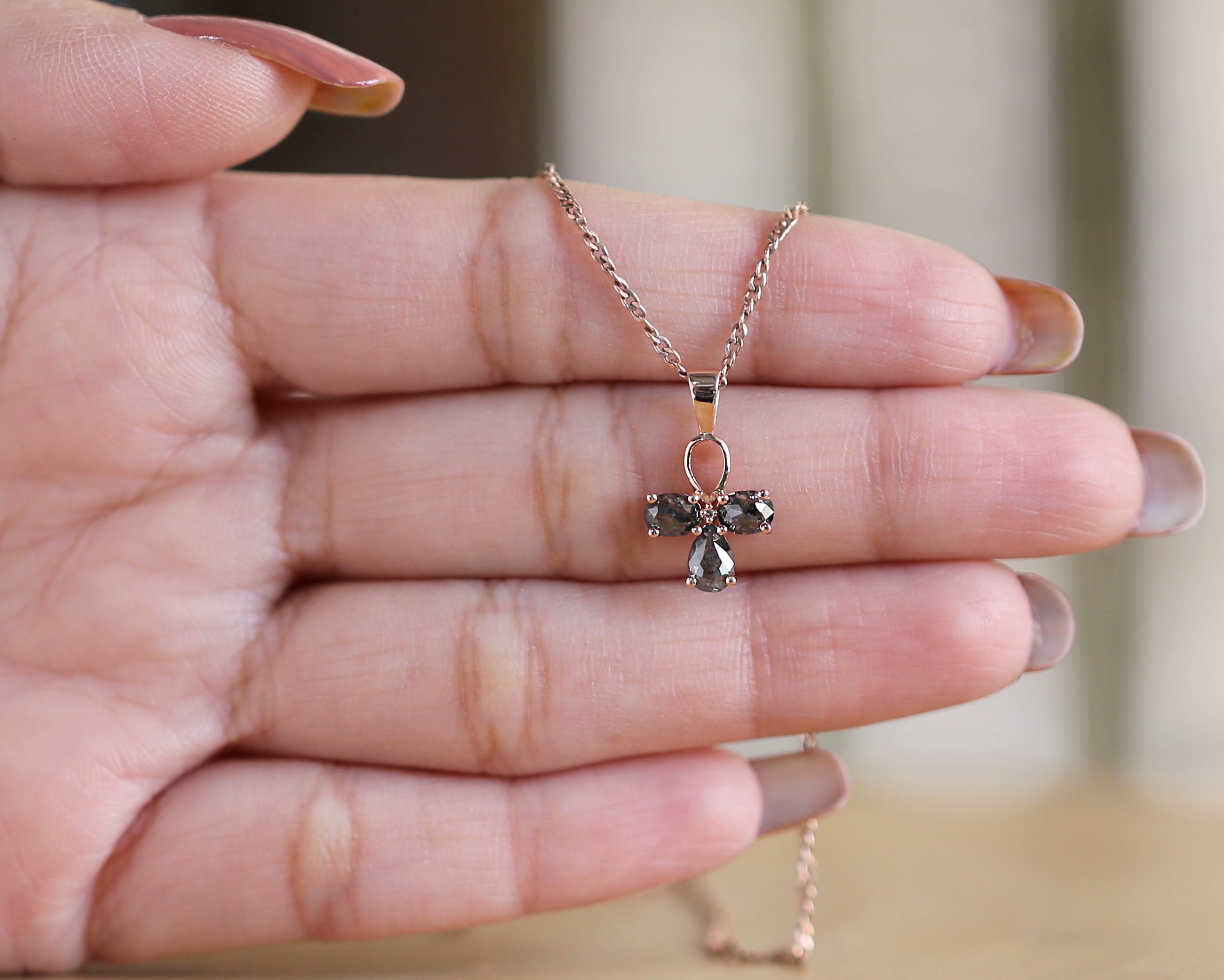 Mix Shape Salt And Pepper Diamond Pendant Engagement Wedding Gift Pendant 14K Solid Rose White Yellow Gold Pendant 0.81 CT KDL2446