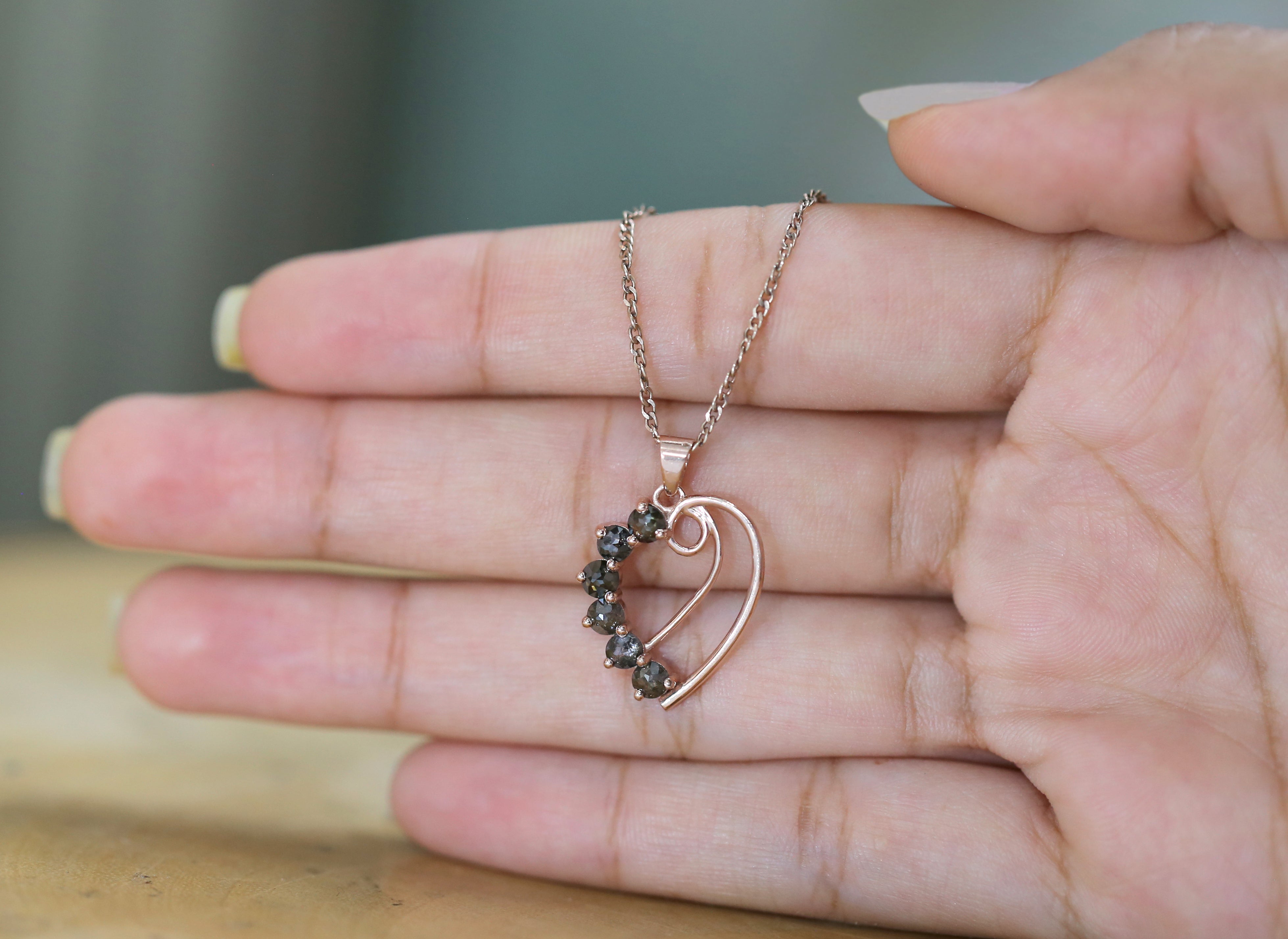 Round Rose Cut Salt And Pepper Diamond Pendant Engagement Wedding Gift Pendant 14K Solid Rose White Yellow Gold Pendant 1.04 CT KDK1379